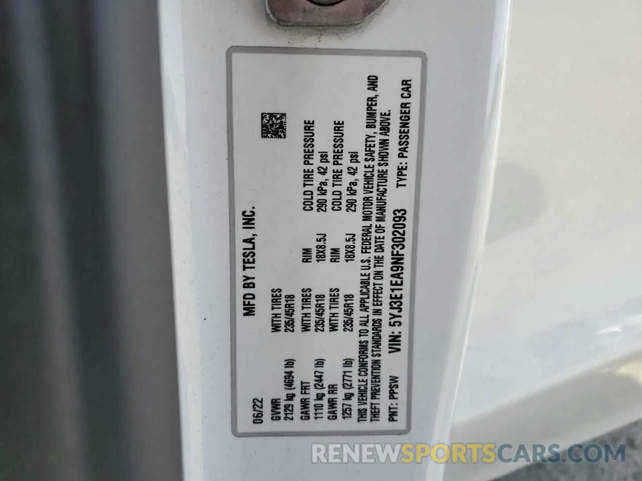 13 fotografías del automóvil dañado 5YJ3E1EA9NF302093 TESLA MODEL 3 2022