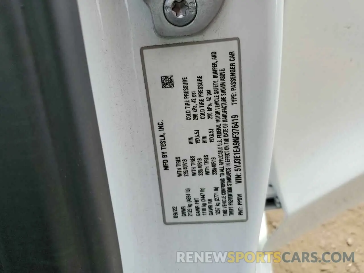 13 fotografías del automóvil dañado 5YJ3E1EA9NF376419 TESLA MODEL 3 2022