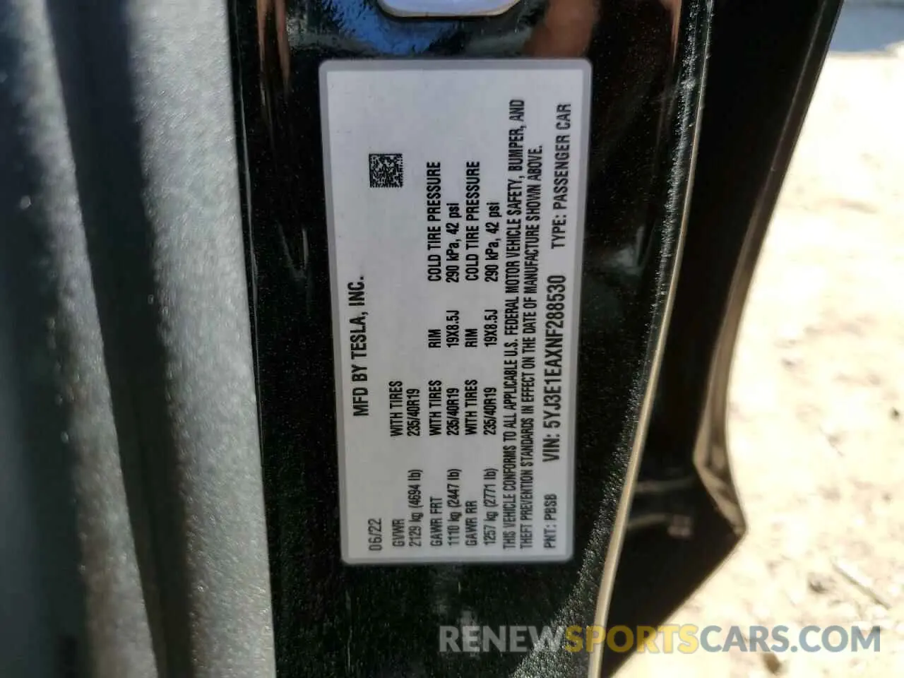 12 fotografías del automóvil dañado 5YJ3E1EAXNF288530 TESLA MODEL 3 2022