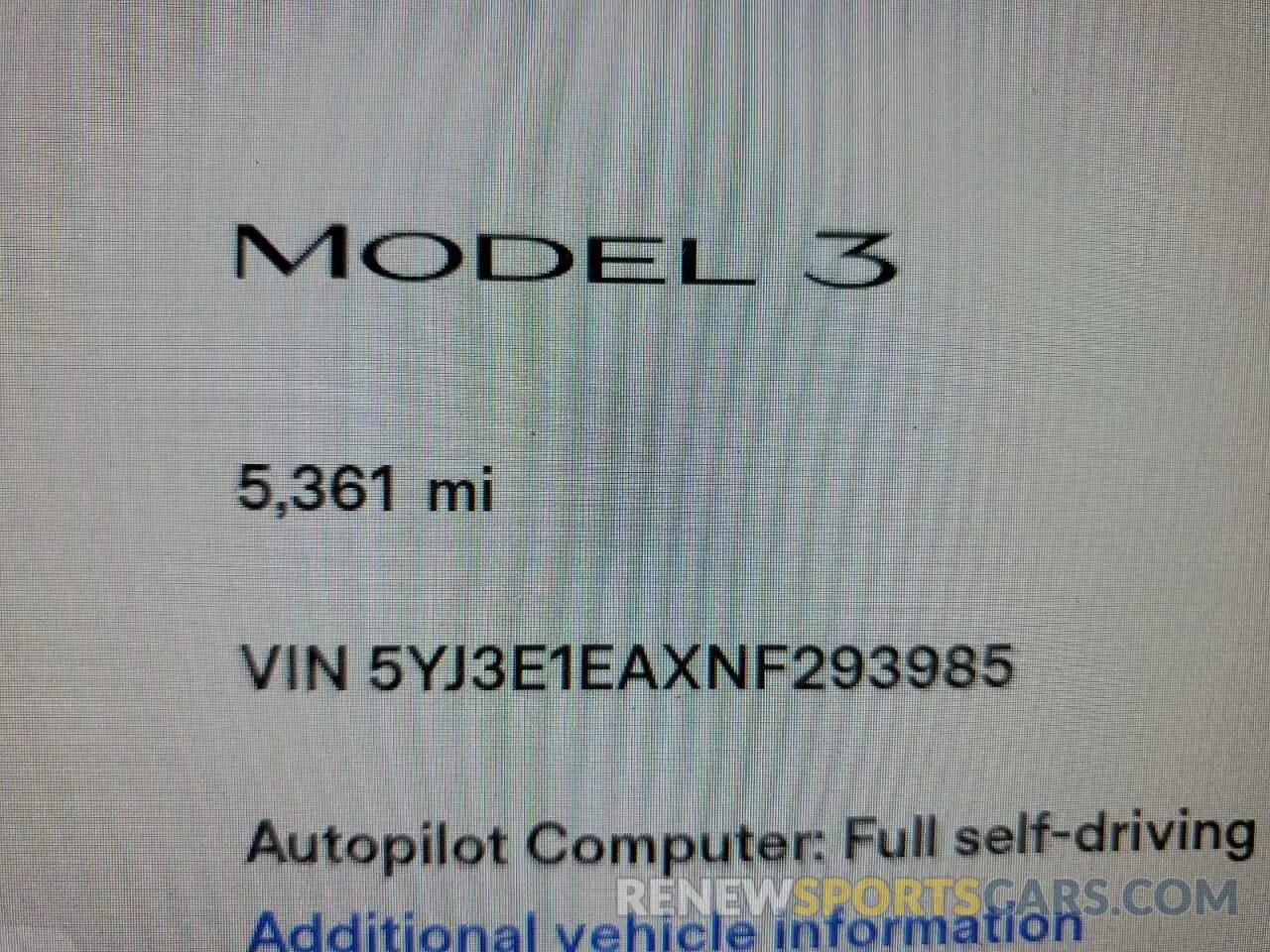 8 fotografías del automóvil dañado 5YJ3E1EAXNF293985 TESLA MODEL 3 2022