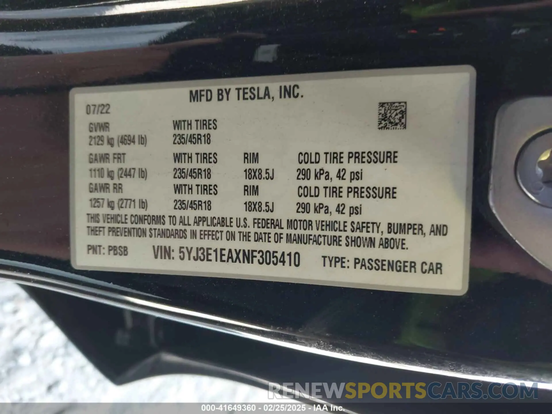 9 fotografías del automóvil dañado 5YJ3E1EAXNF305410 TESLA MODEL 3 2022