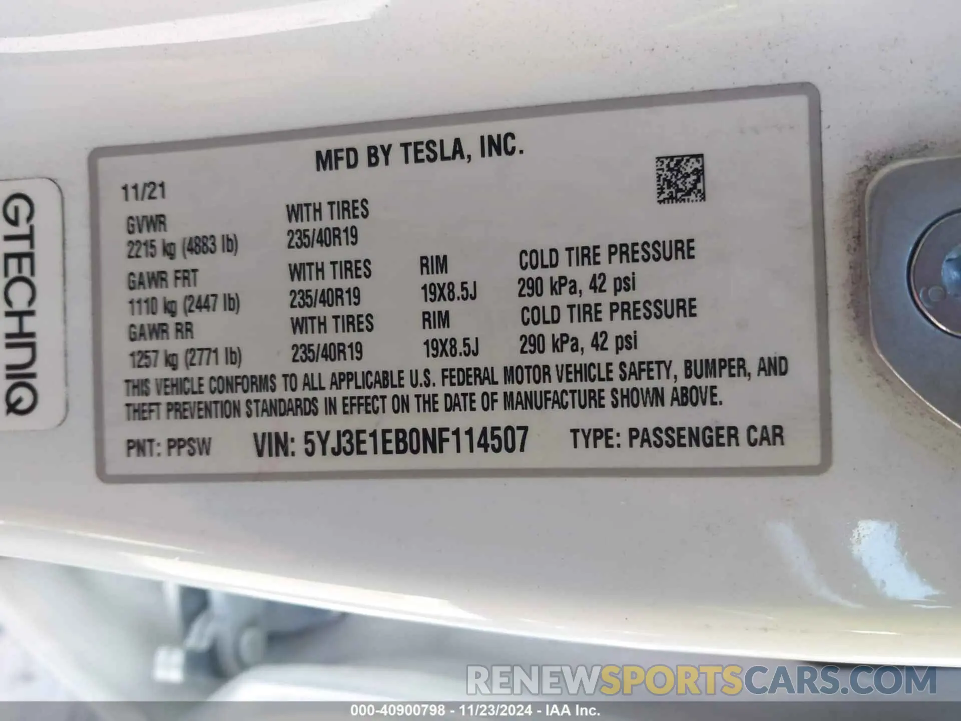 9 fotografías del automóvil dañado 5YJ3E1EB0NF114507 TESLA MODEL 3 2022