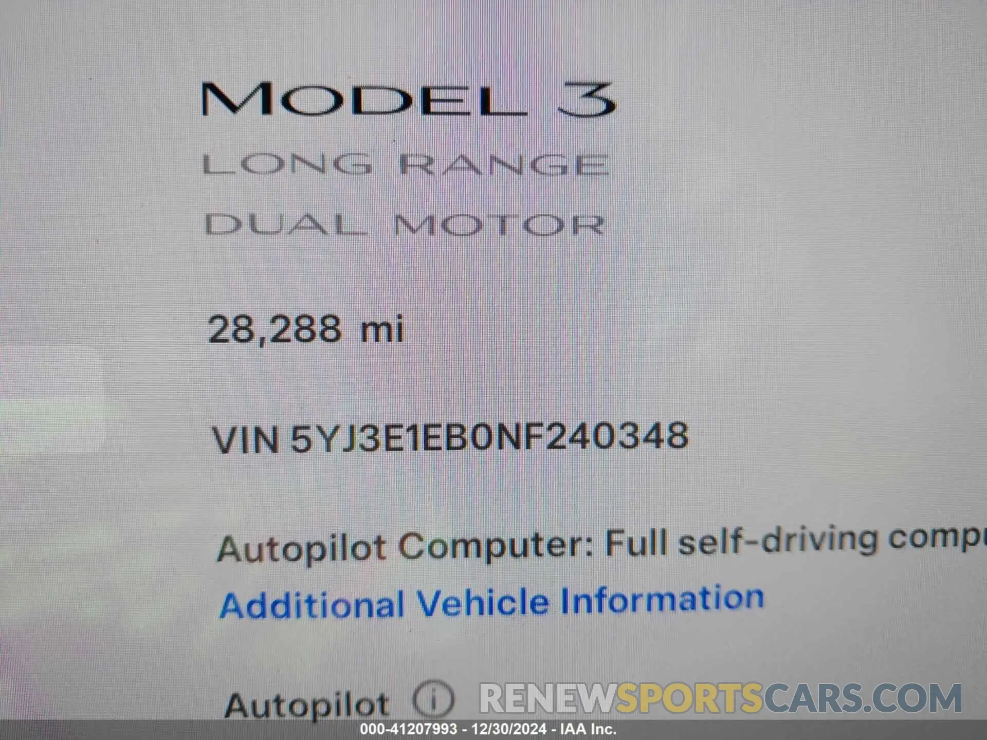 14 fotografías del automóvil dañado 5YJ3E1EB0NF240348 TESLA MODEL 3 2022