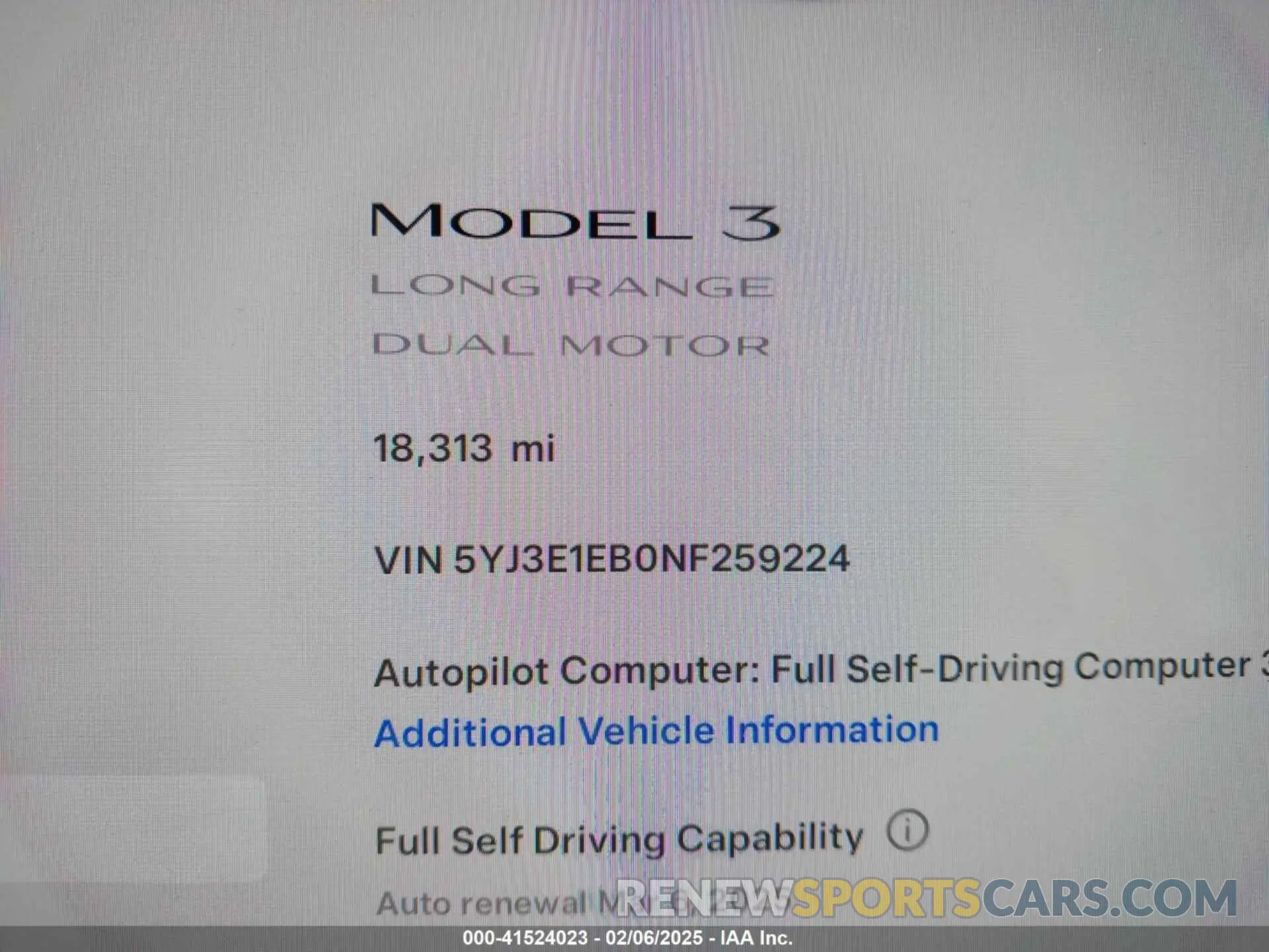 7 fotografías del automóvil dañado 5YJ3E1EB0NF259224 TESLA MODEL 3 2022