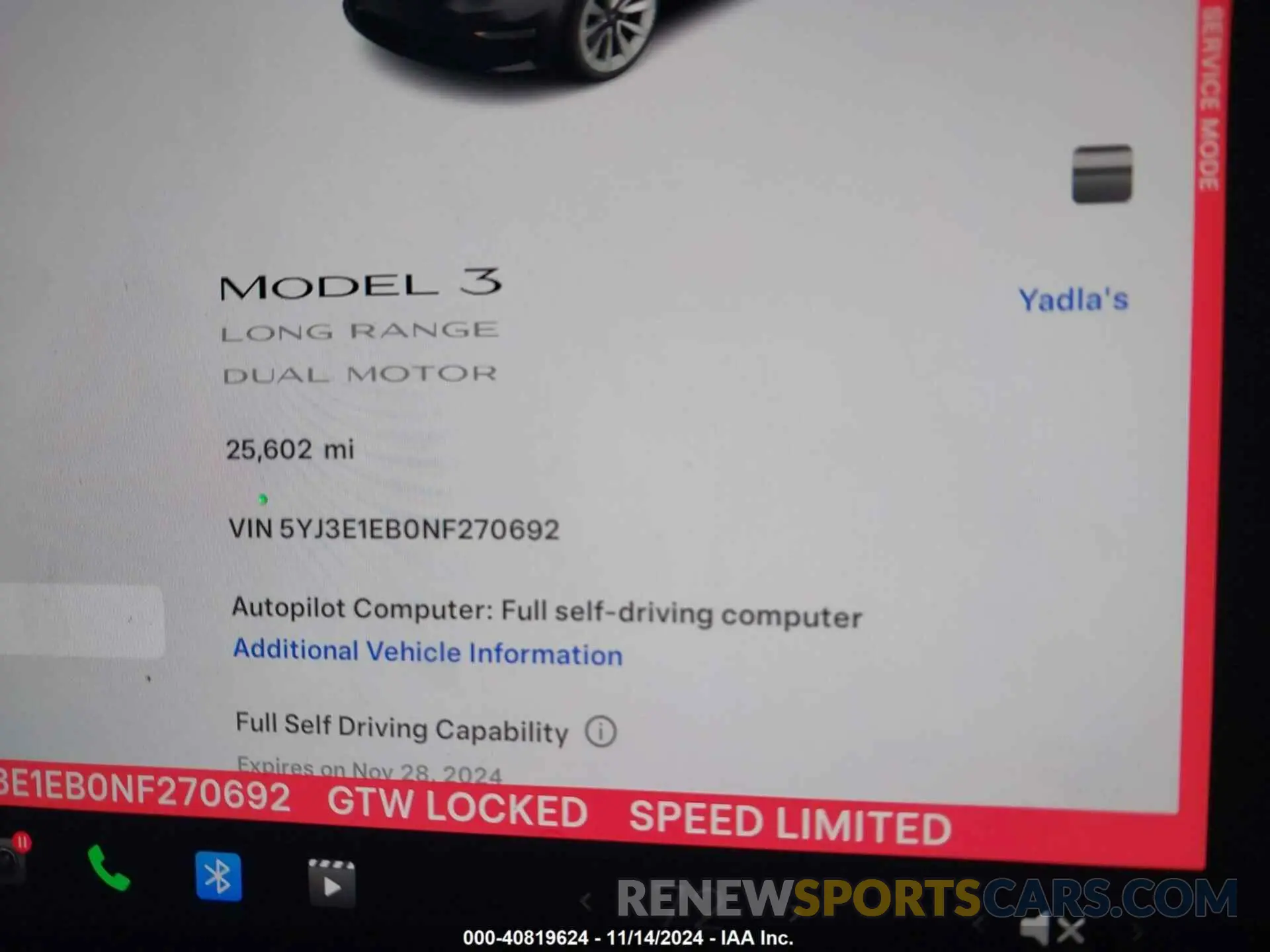 7 fotografías del automóvil dañado 5YJ3E1EB0NF270692 TESLA MODEL 3 2022