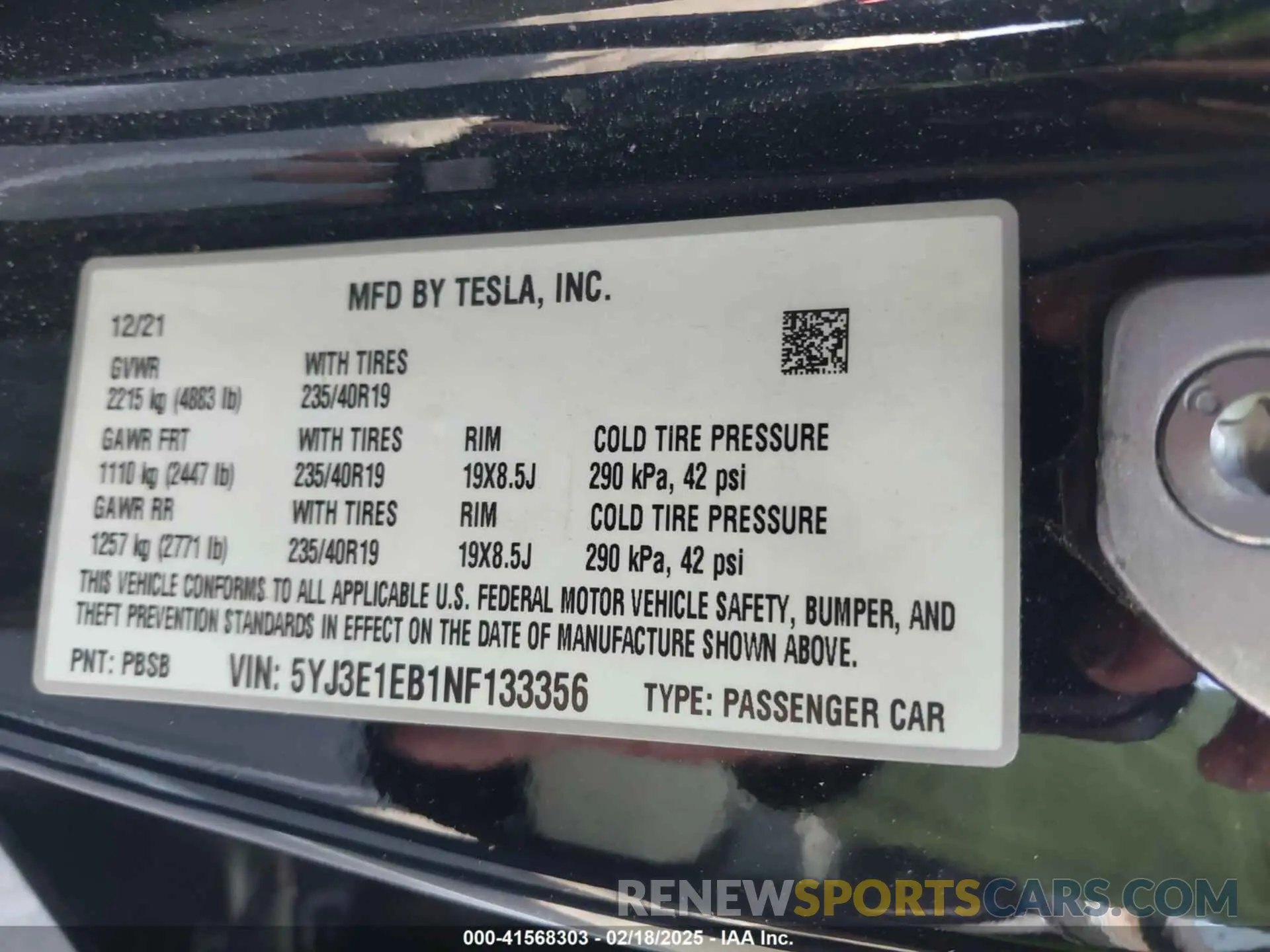 9 fotografías del automóvil dañado 5YJ3E1EB1NF133356 TESLA MODEL 3 2022