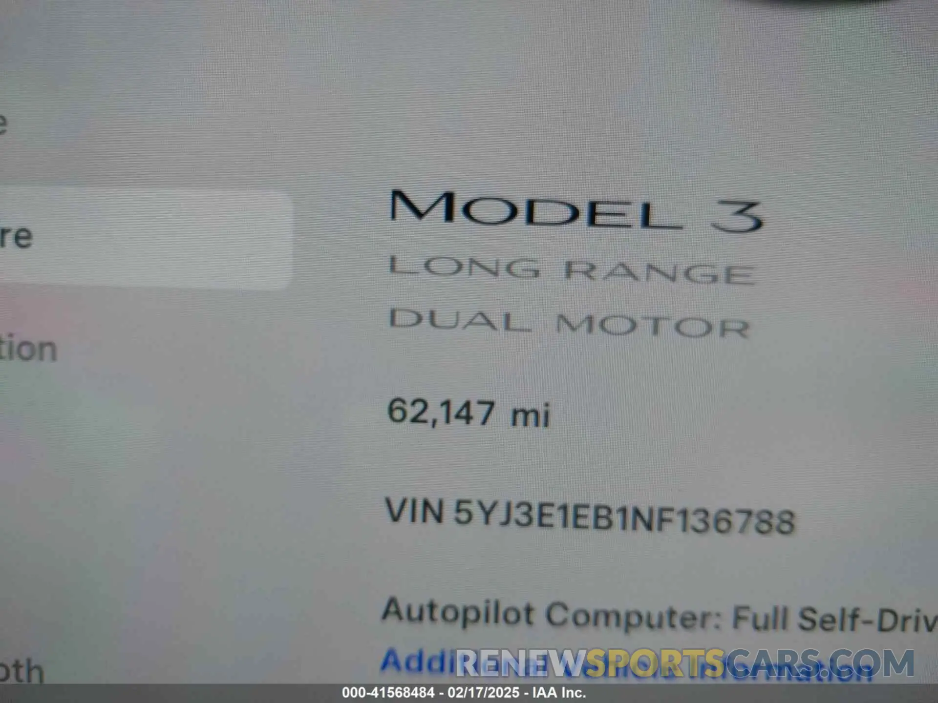 15 fotografías del automóvil dañado 5YJ3E1EB1NF136788 TESLA MODEL 3 2022