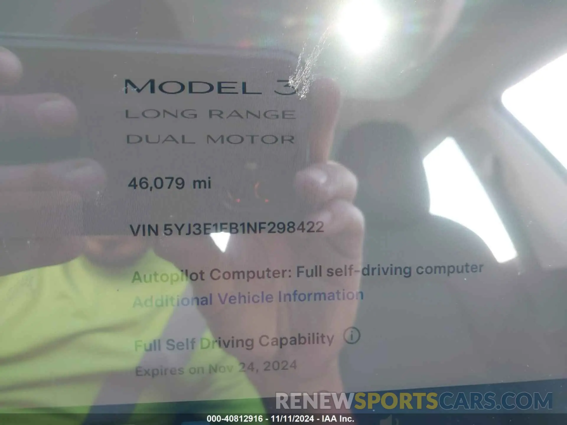 7 fotografías del automóvil dañado 5YJ3E1EB1NF298422 TESLA MODEL 3 2022