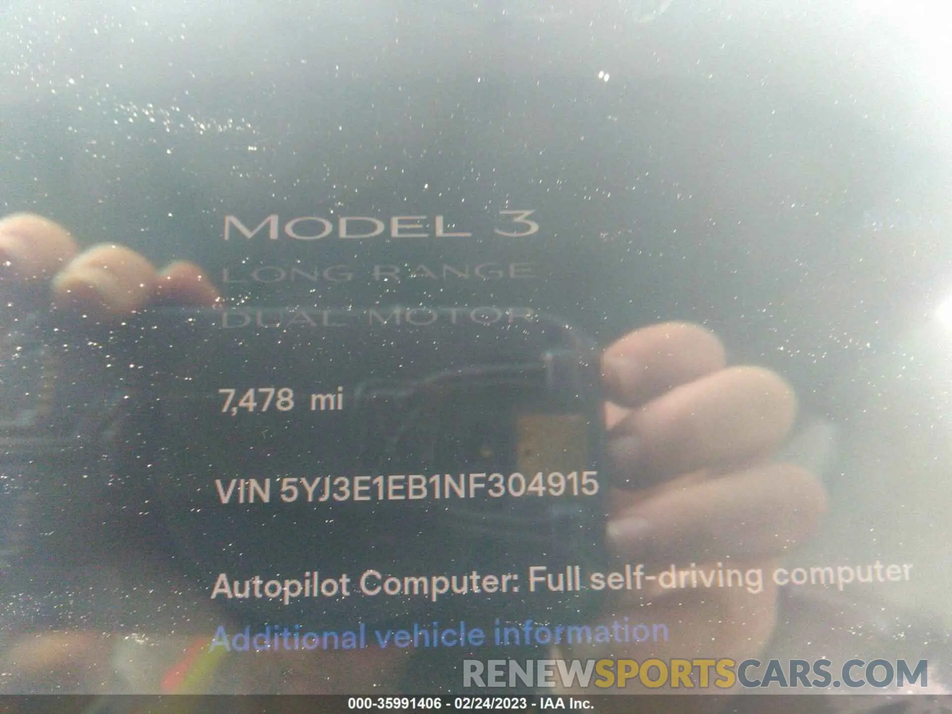 7 fotografías del automóvil dañado 5YJ3E1EB1NF304915 TESLA MODEL 3 2022
