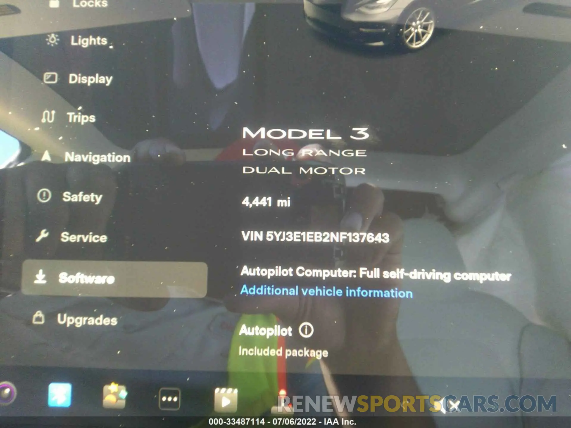 7 fotografías del automóvil dañado 5YJ3E1EB2NF137643 TESLA MODEL 3 2022