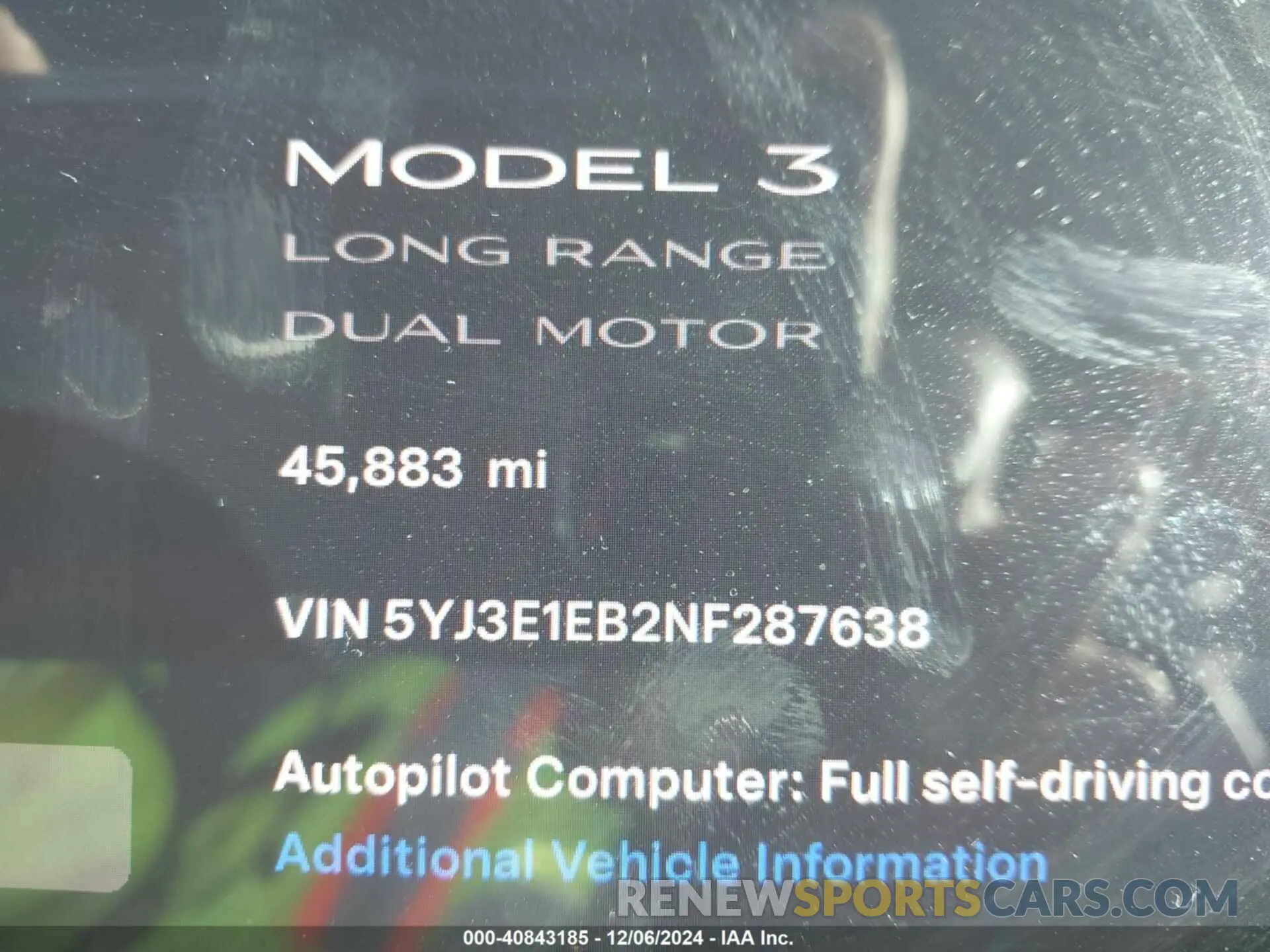 15 fotografías del automóvil dañado 5YJ3E1EB2NF287638 TESLA MODEL 3 2022