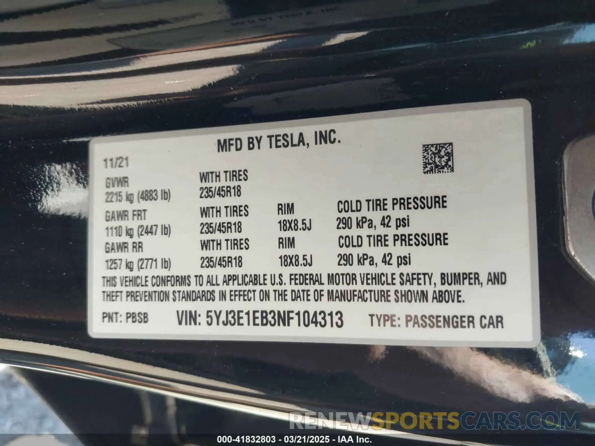 9 fotografías del automóvil dañado 5YJ3E1EB3NF104313 TESLA MODEL 3 2022