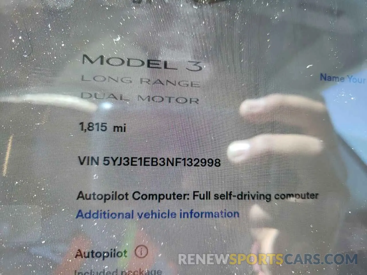 8 fotografías del automóvil dañado 5YJ3E1EB3NF132998 TESLA MODEL 3 2022