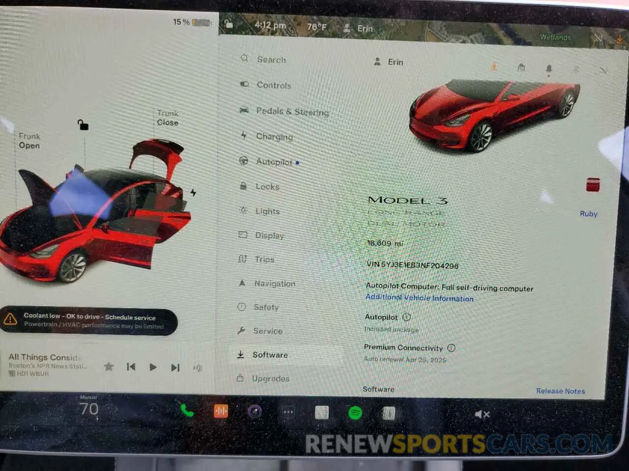 9 fotografías del automóvil dañado 5YJ3E1EB3NF204296 TESLA MODEL 3 2022