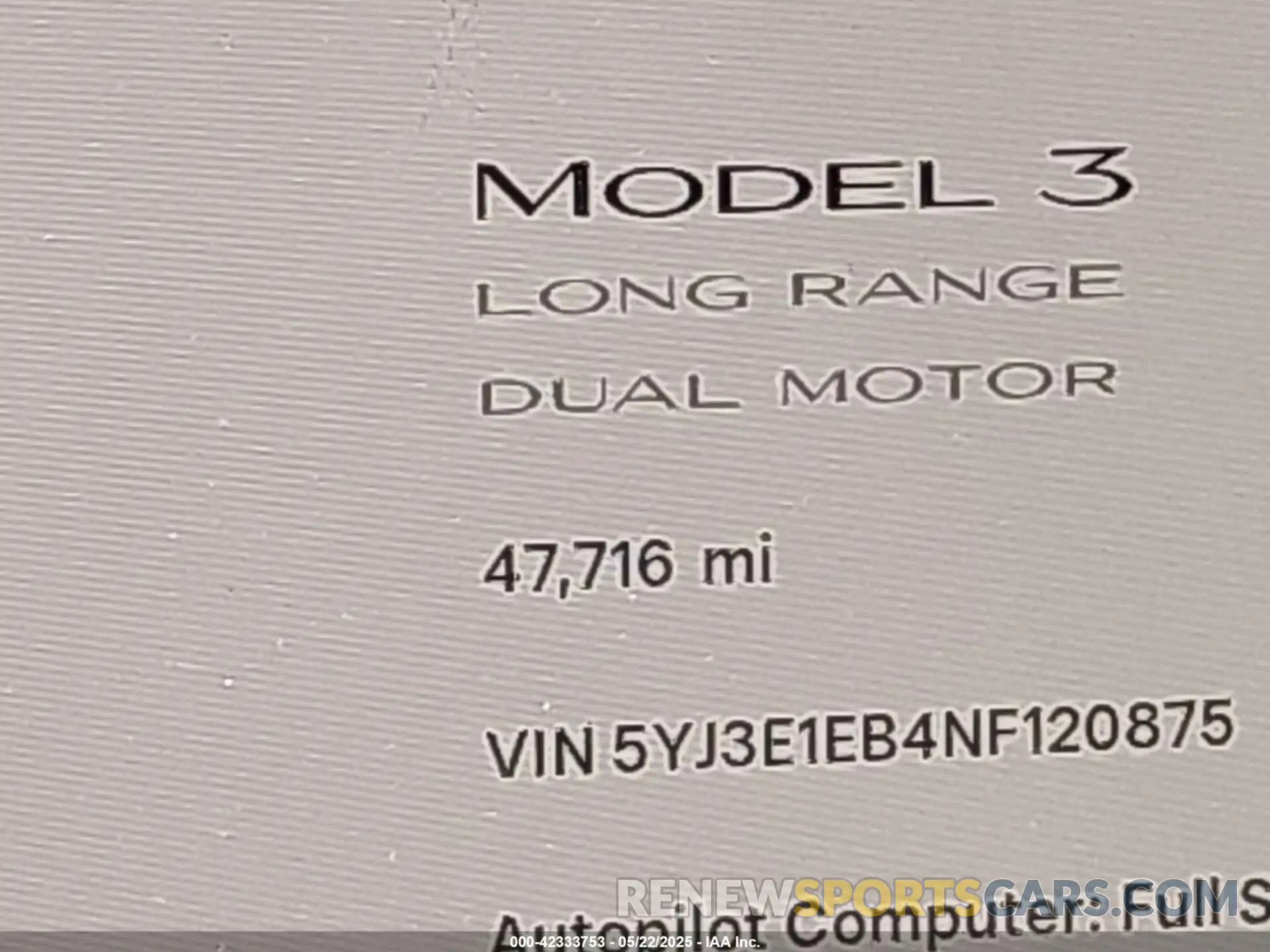 16 fotografías del automóvil dañado 5YJ3E1EB4NF120875 TESLA MODEL 3 2022