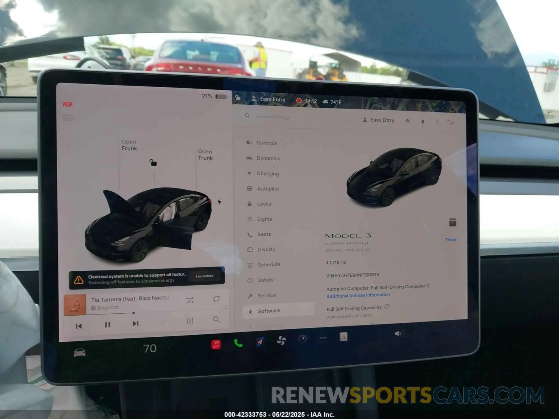 7 fotografías del automóvil dañado 5YJ3E1EB4NF120875 TESLA MODEL 3 2022