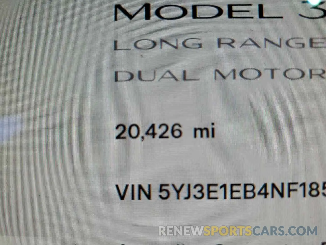 8 fotografías del automóvil dañado 5YJ3E1EB4NF185631 TESLA MODEL 3 2022