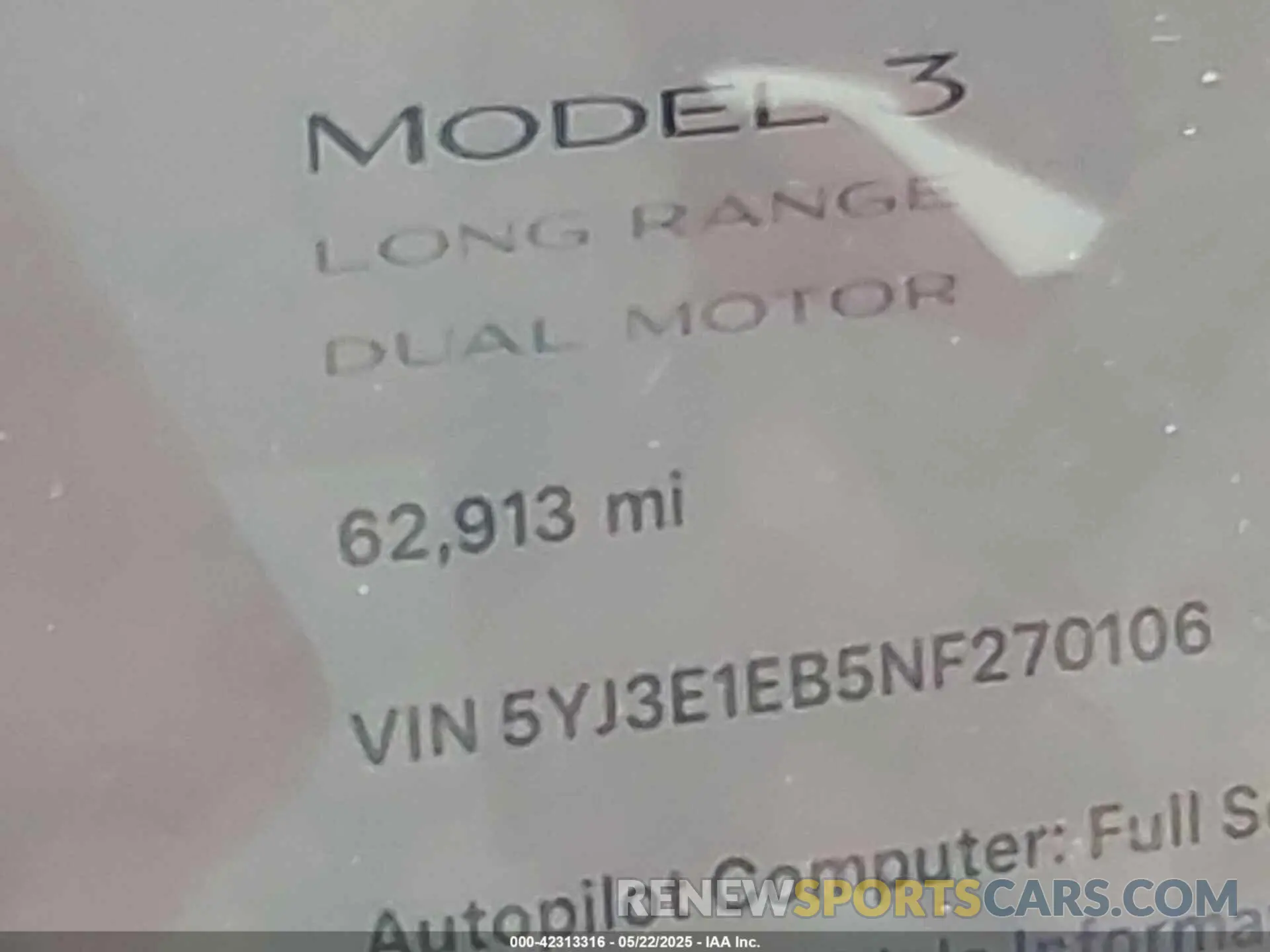 14 fotografías del automóvil dañado 5YJ3E1EB5NF270106 TESLA MODEL 3 2022