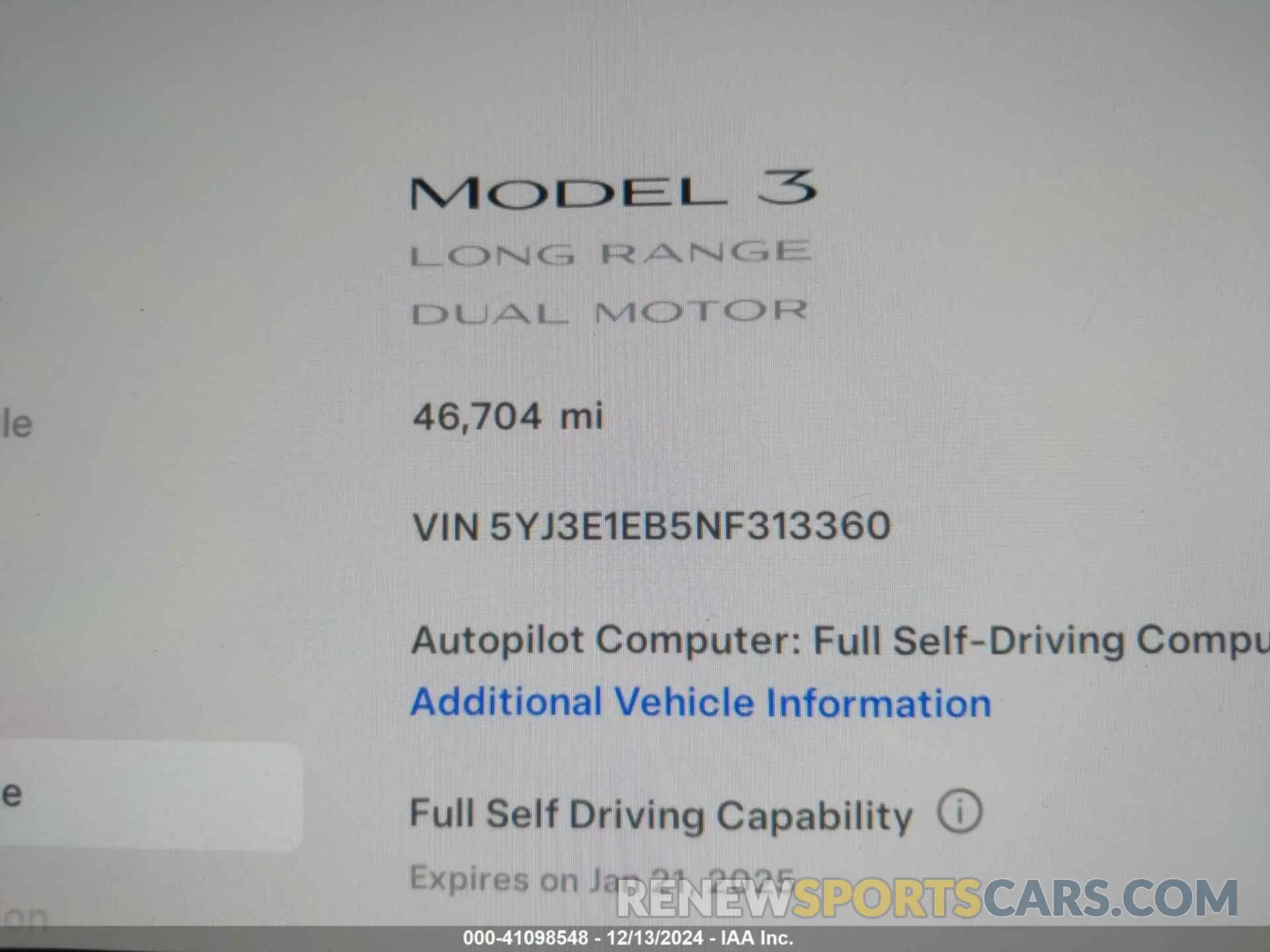 9 fotografías del automóvil dañado 5YJ3E1EB5NF313360 TESLA MODEL 3 2022