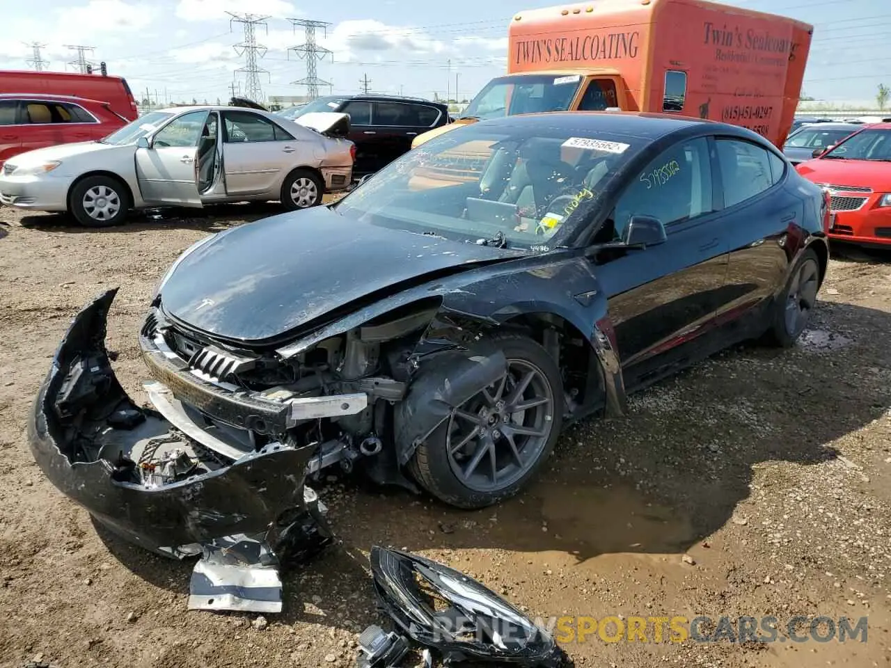 2 fotografías del automóvil dañado 5YJ3E1EB6NF174436 TESLA MODEL 3 2022