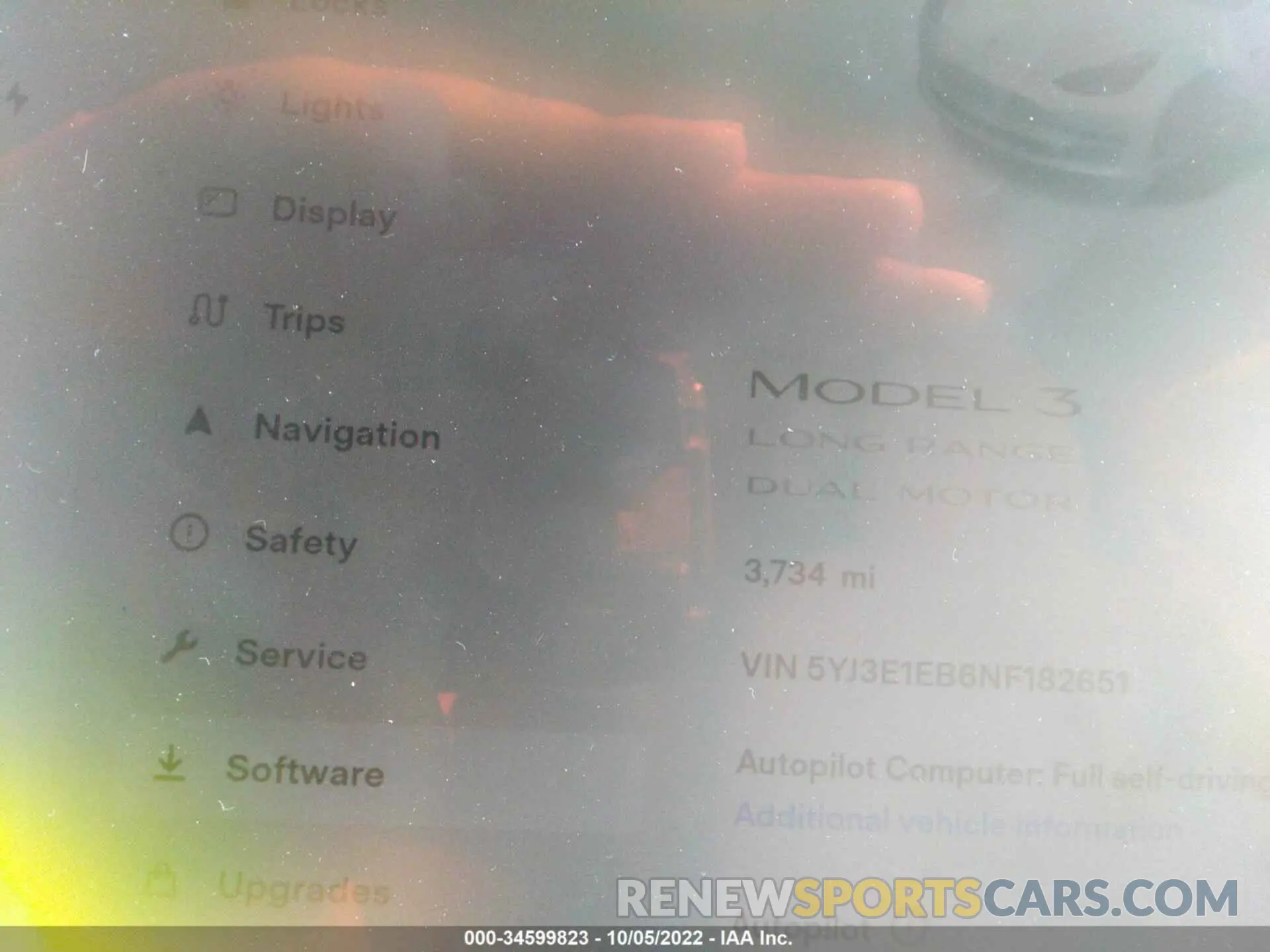 7 fotografías del automóvil dañado 5YJ3E1EB6NF182651 TESLA MODEL 3 2022