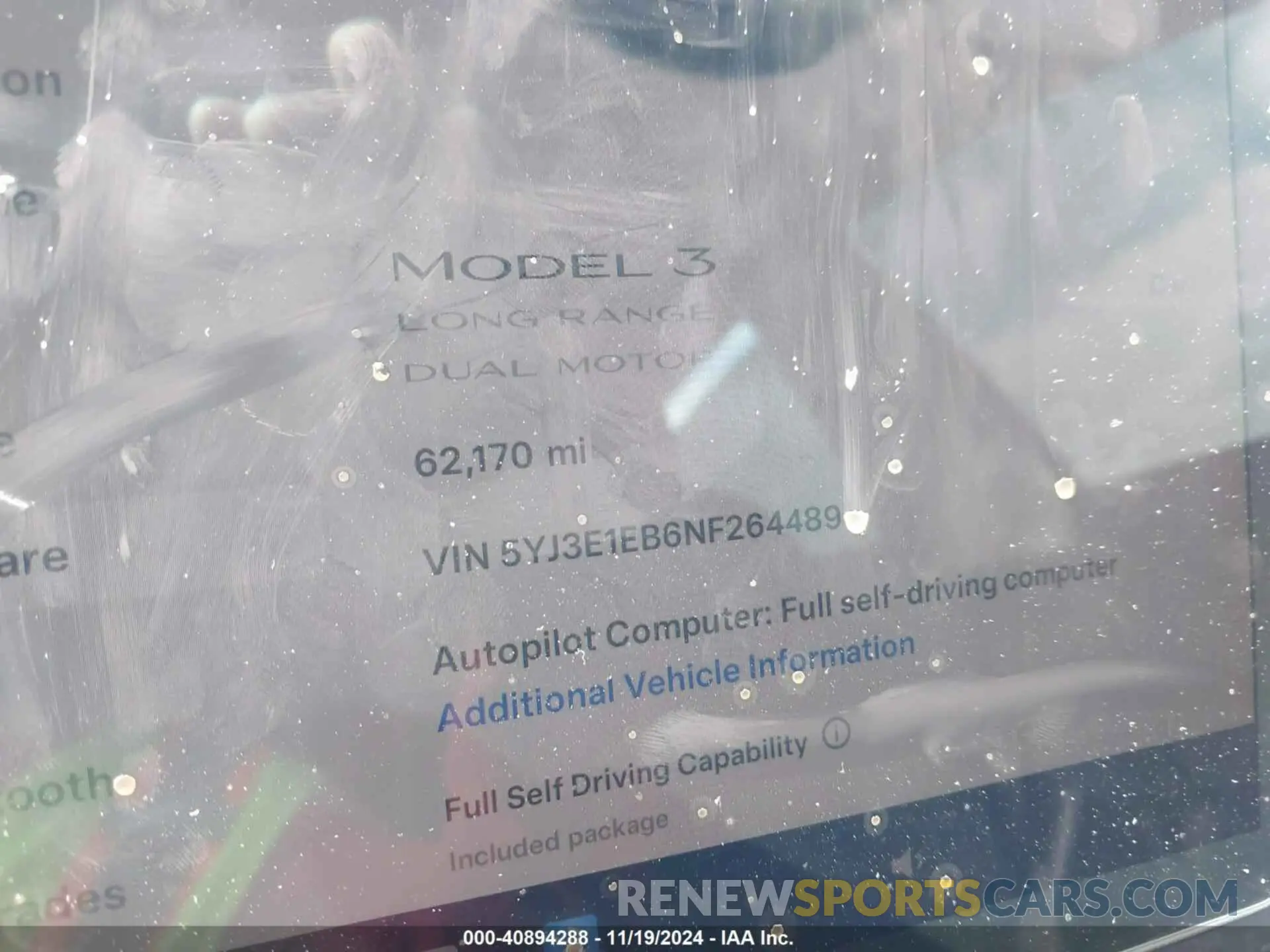 7 fotografías del automóvil dañado 5YJ3E1EB6NF264489 TESLA MODEL 3 2022