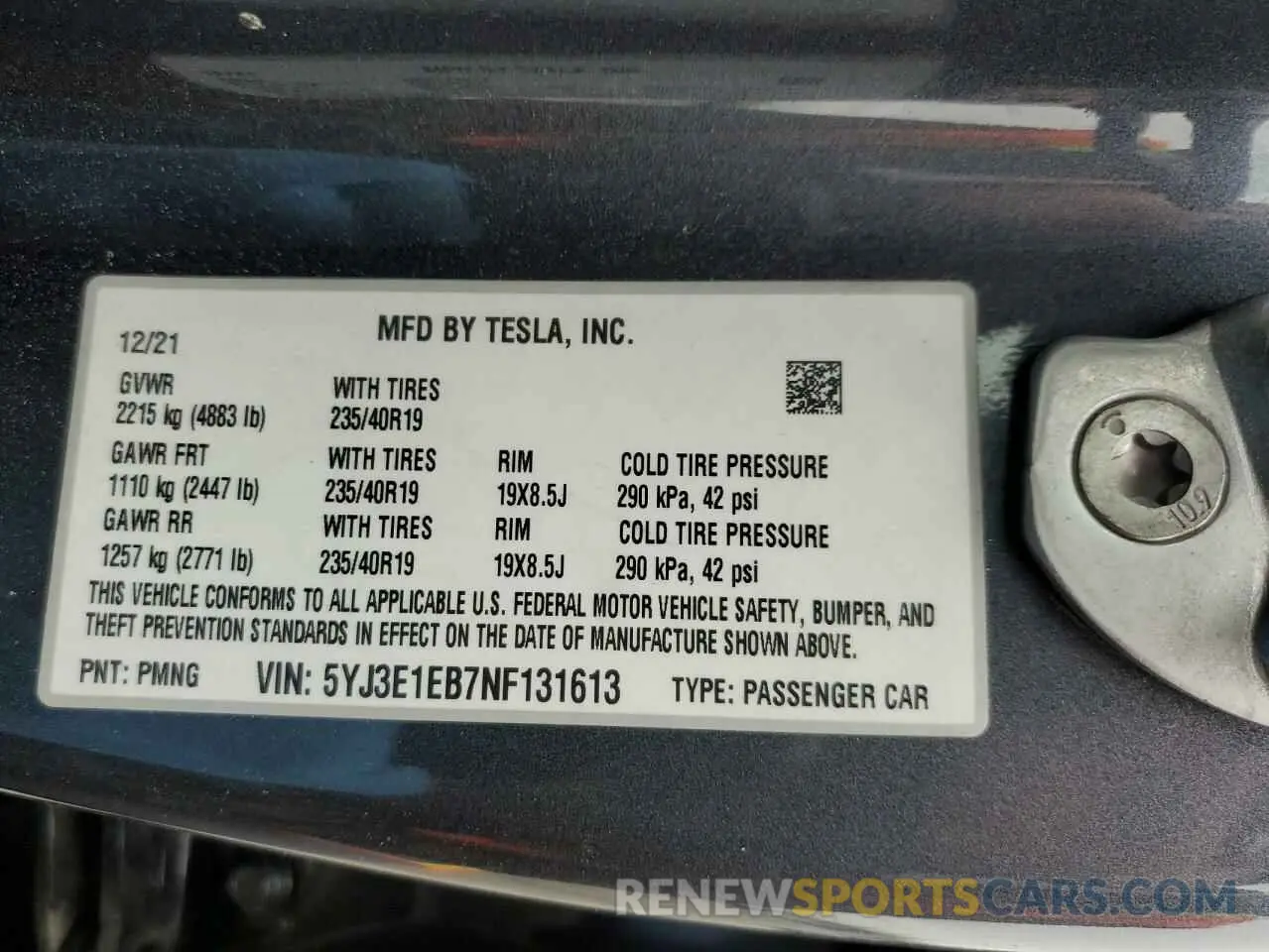 14 fotografías del automóvil dañado 5YJ3E1EB7NF131613 TESLA MODEL 3 2022