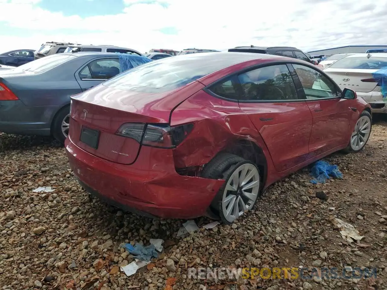 4 fotografías del automóvil dañado 5YJ3E1EB7NF191066 TESLA MODEL 3 2022