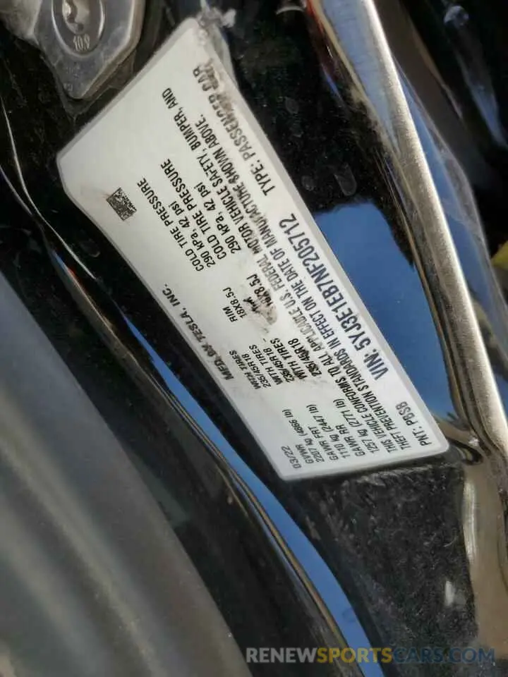 12 fotografías del automóvil dañado 5YJ3E1EB7NF205712 TESLA MODEL 3 2022