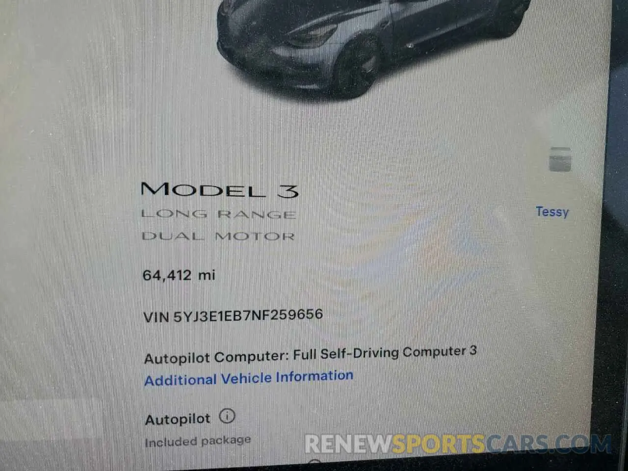 9 fotografías del automóvil dañado 5YJ3E1EB7NF259656 TESLA MODEL 3 2022