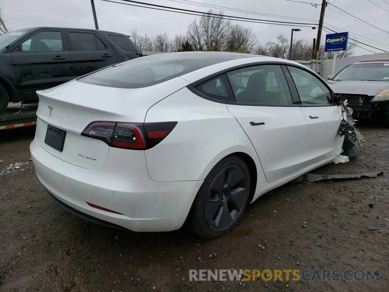 4 fotografías del automóvil dañado 5YJ3E1EB8NF106915 TESLA MODEL 3 2022