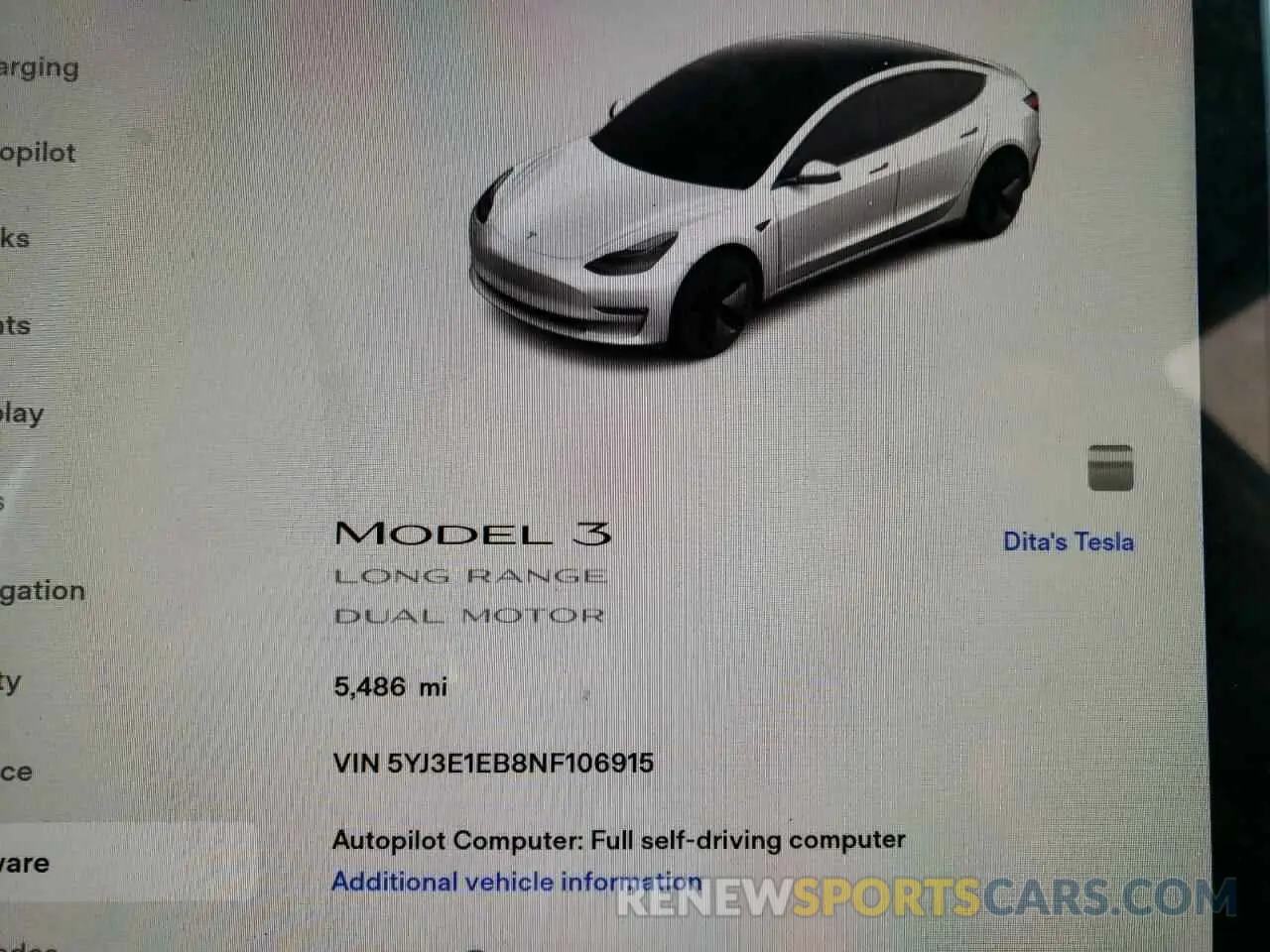 8 fotografías del automóvil dañado 5YJ3E1EB8NF106915 TESLA MODEL 3 2022