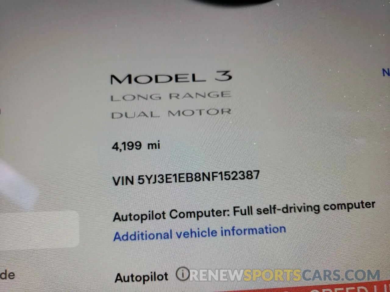 8 fotografías del automóvil dañado 5YJ3E1EB8NF152387 TESLA MODEL 3 2022