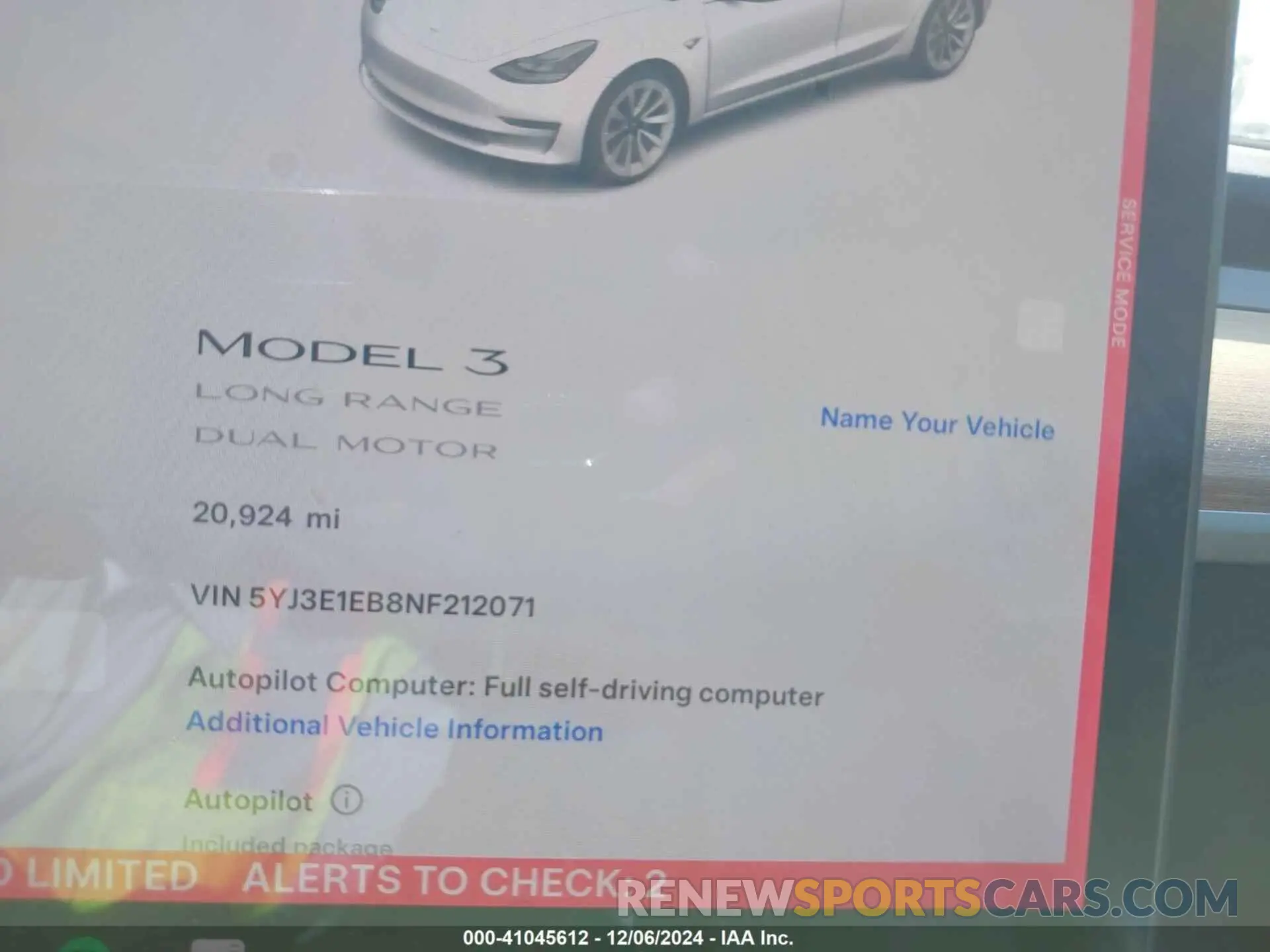 7 fotografías del automóvil dañado 5YJ3E1EB8NF212071 TESLA MODEL 3 2022