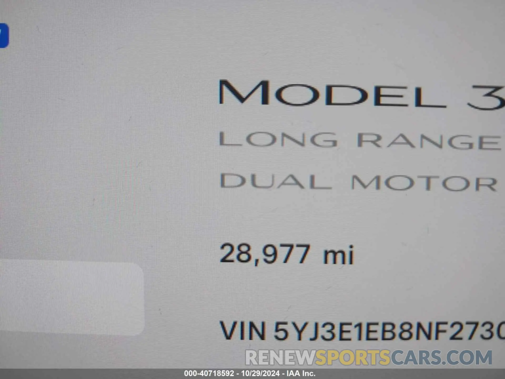15 fotografías del automóvil dañado 5YJ3E1EB8NF273081 TESLA MODEL 3 2022