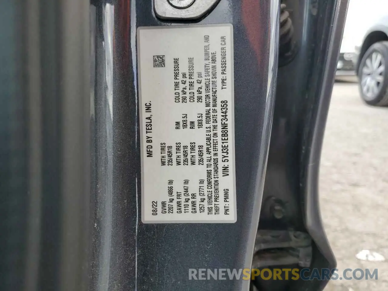 13 fotografías del automóvil dañado 5YJ3E1EB8NF344358 TESLA MODEL 3 2022