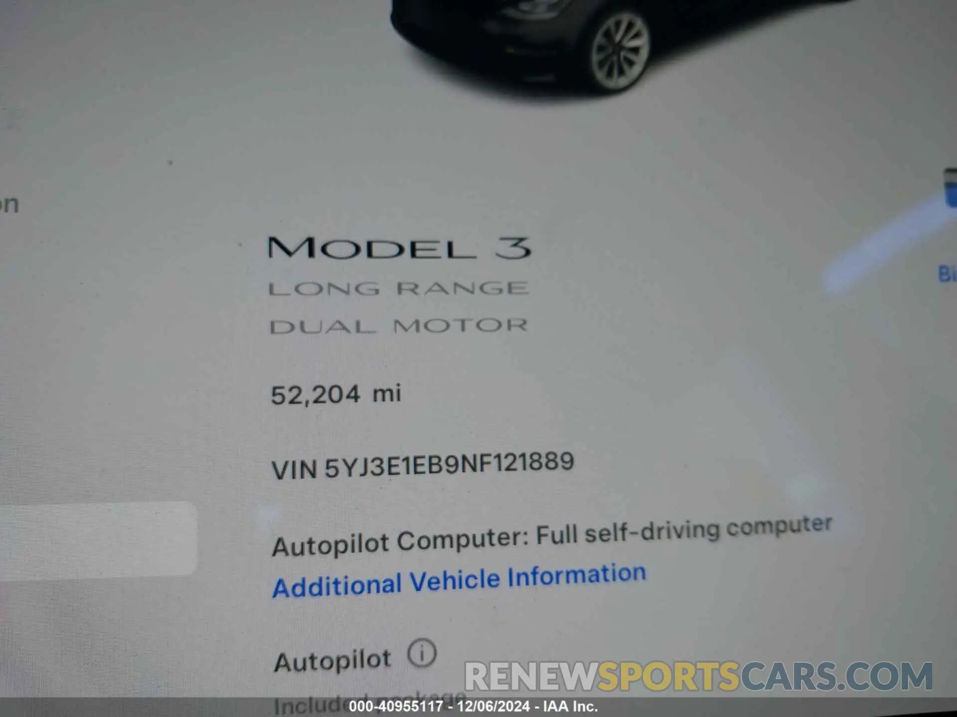 9 fotografías del automóvil dañado 5YJ3E1EB9NF121889 TESLA MODEL 3 2022