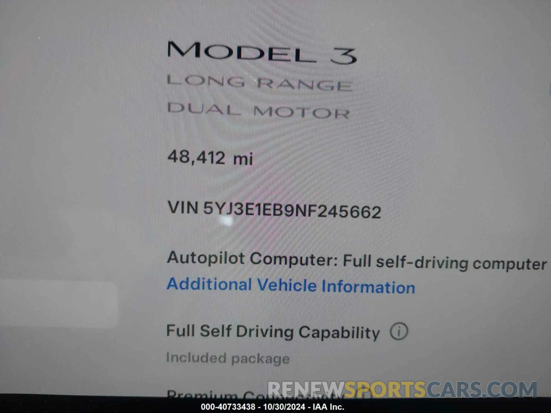 14 fotografías del automóvil dañado 5YJ3E1EB9NF245662 TESLA MODEL 3 2022