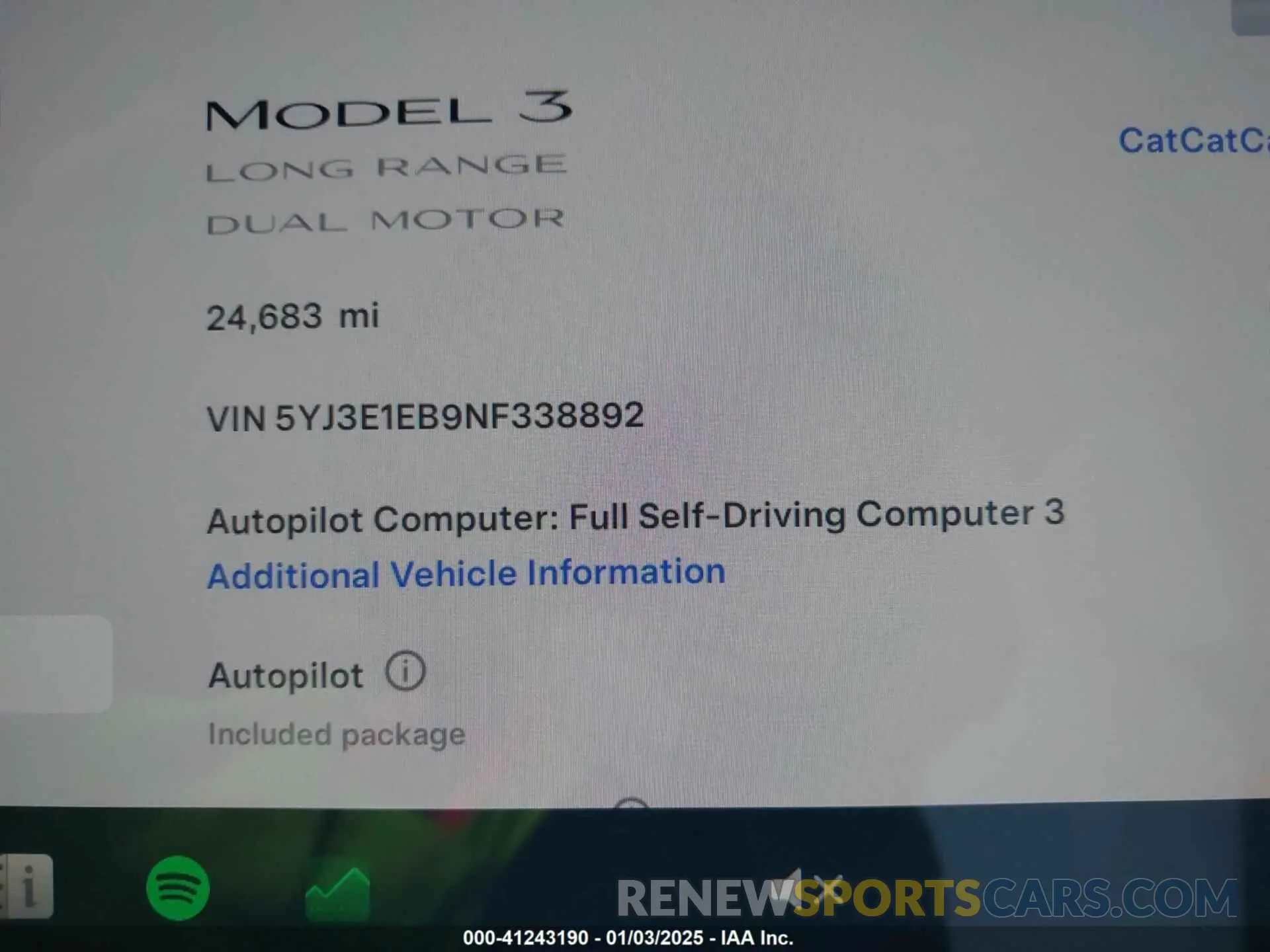 7 fotografías del automóvil dañado 5YJ3E1EB9NF338892 TESLA MODEL 3 2022