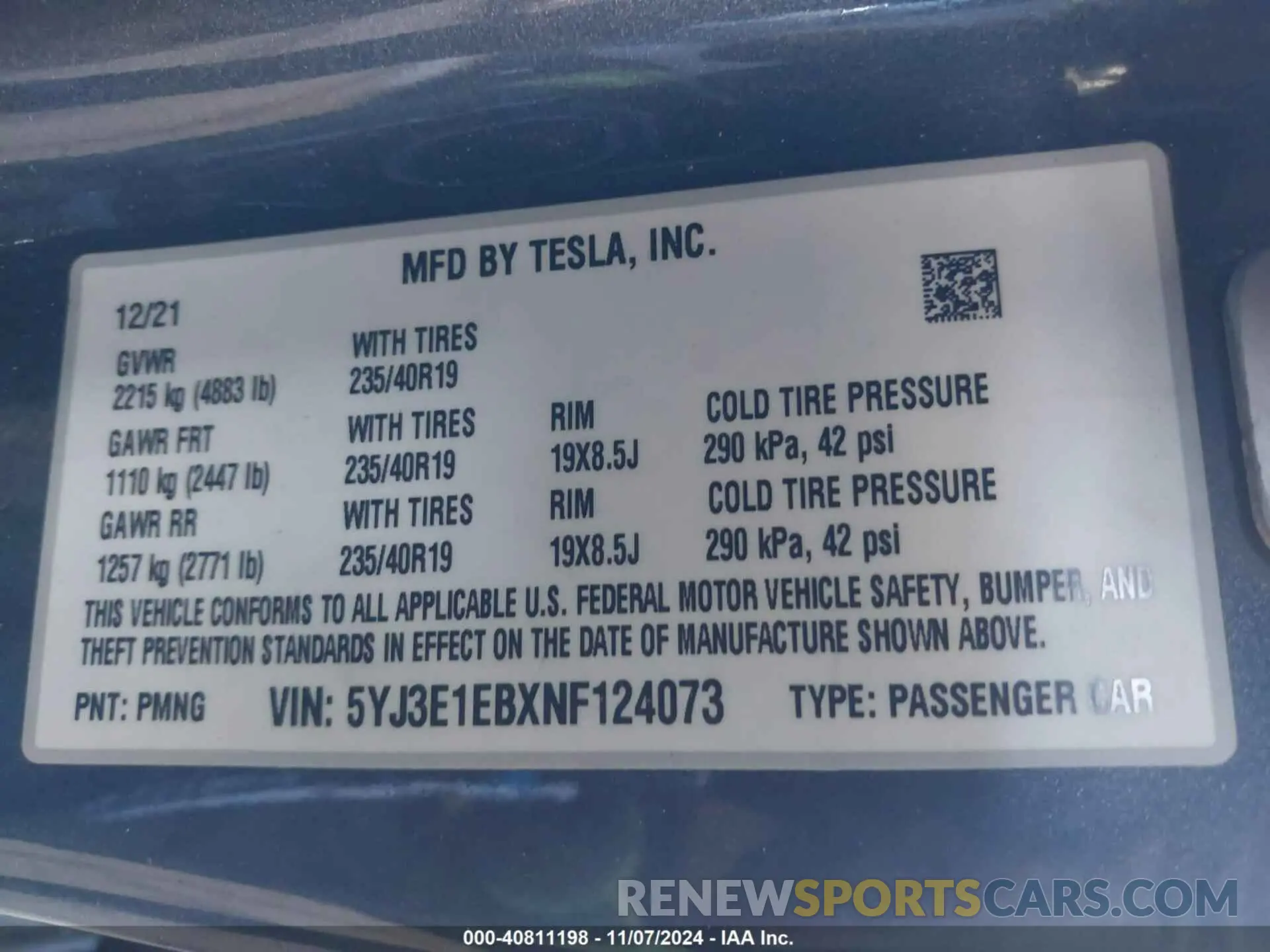 9 fotografías del automóvil dañado 5YJ3E1EBXNF124073 TESLA MODEL 3 2022