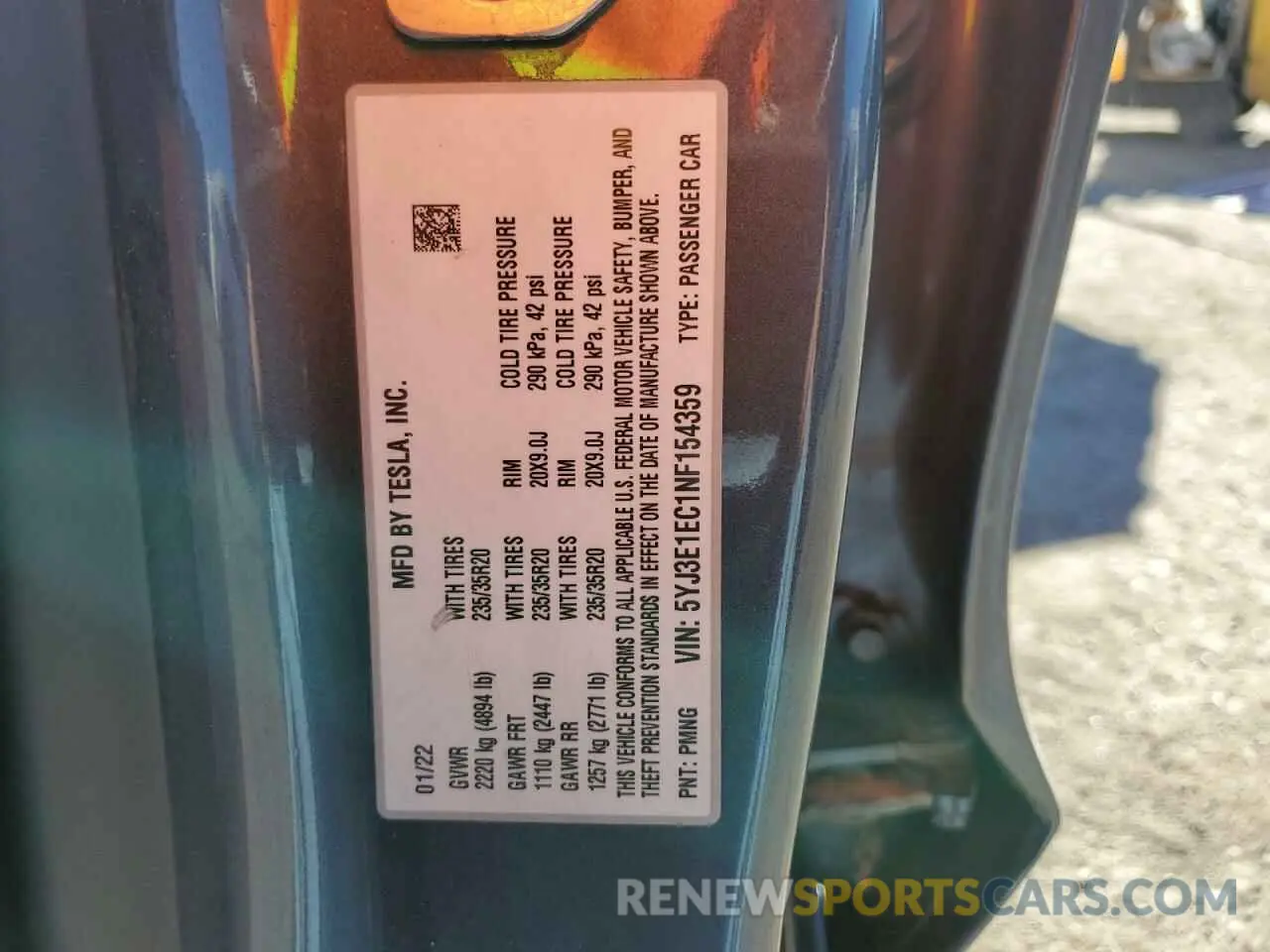 12 fotografías del automóvil dañado 5YJ3E1EC1NF154359 TESLA MODEL 3 2022