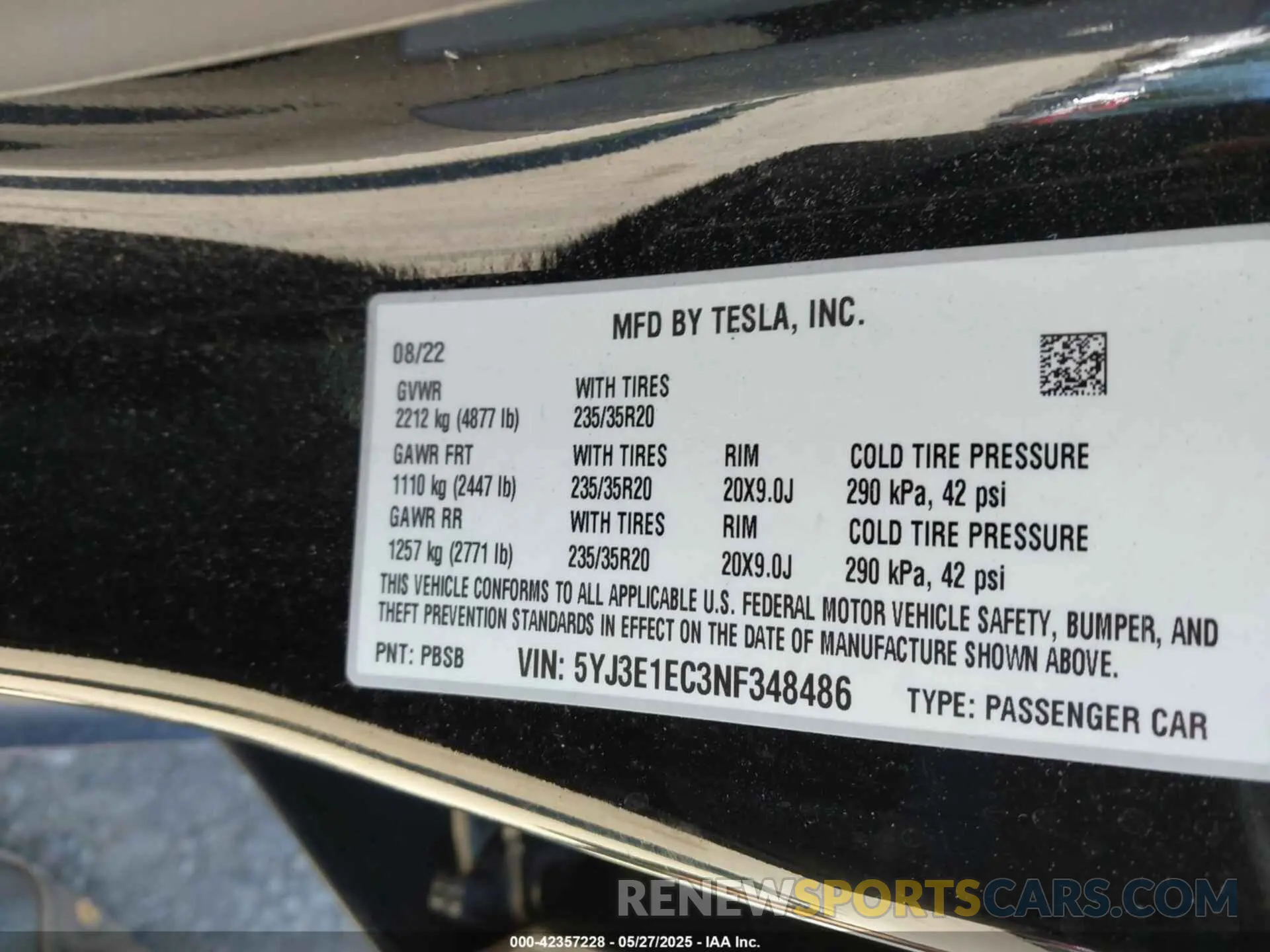 9 fotografías del automóvil dañado 5YJ3E1EC3NF348486 TESLA MODEL 3 2022