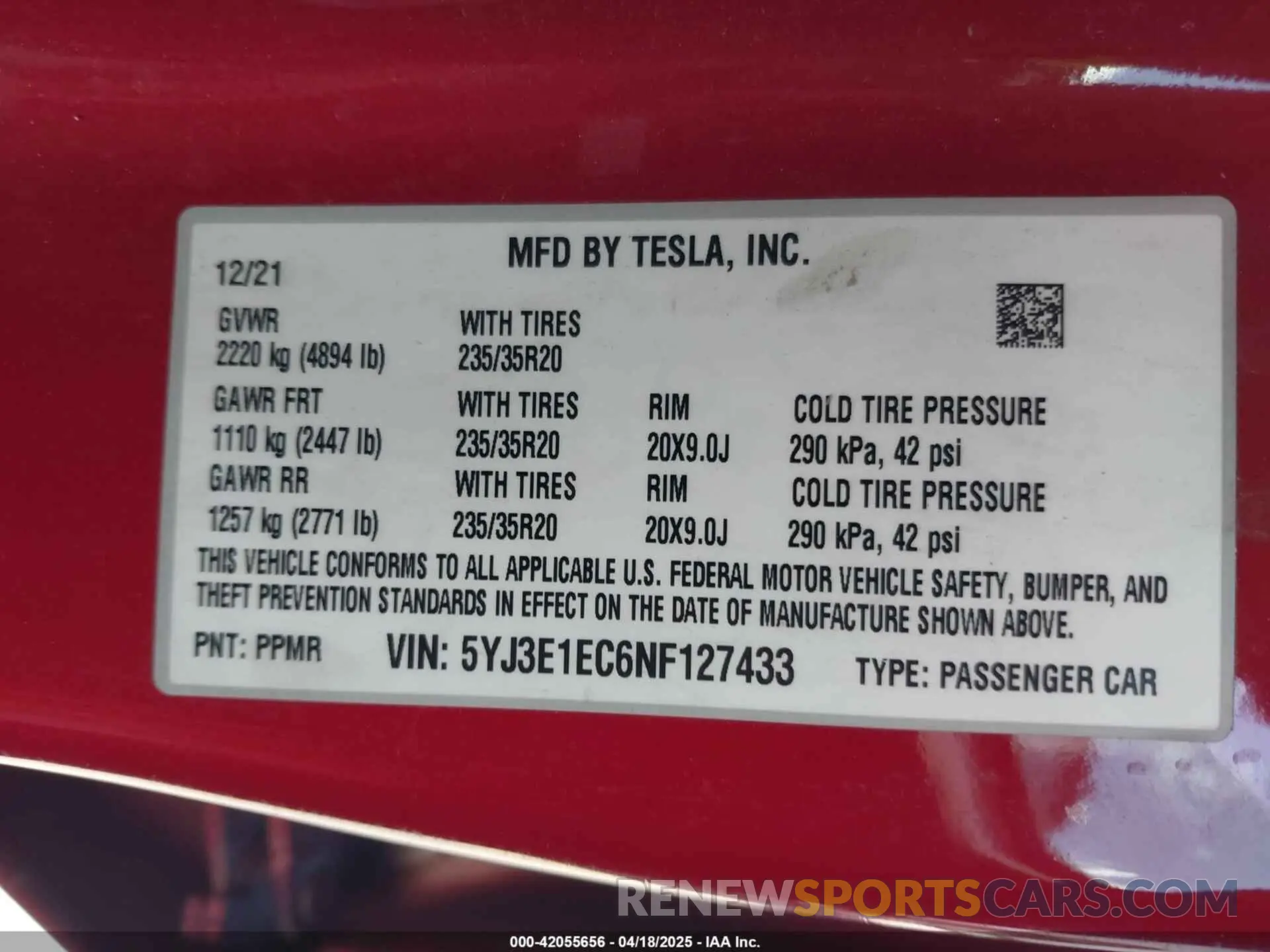 9 fotografías del automóvil dañado 5YJ3E1EC6NF127433 TESLA MODEL 3 2022