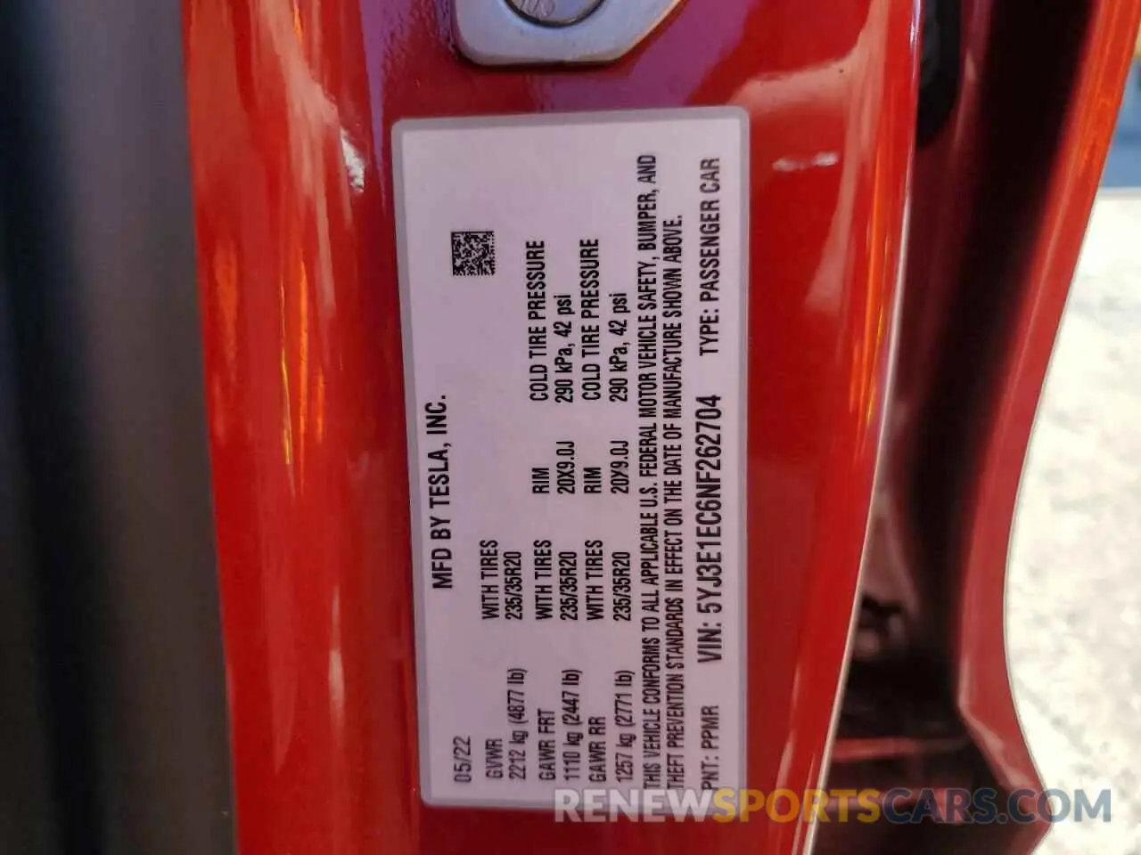 12 fotografías del automóvil dañado 5YJ3E1EC6NF262704 TESLA MODEL 3 2022