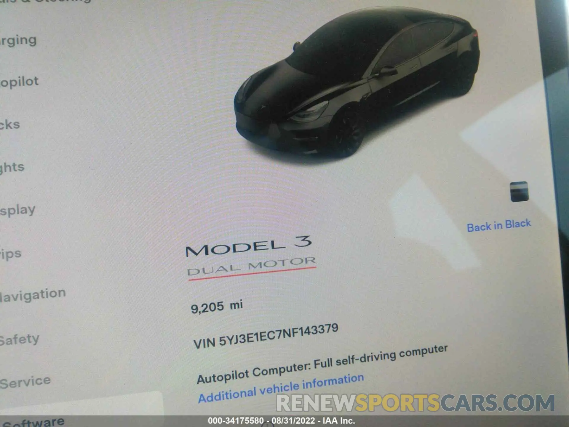 7 fotografías del automóvil dañado 5YJ3E1EC7NF143379 TESLA MODEL 3 2022