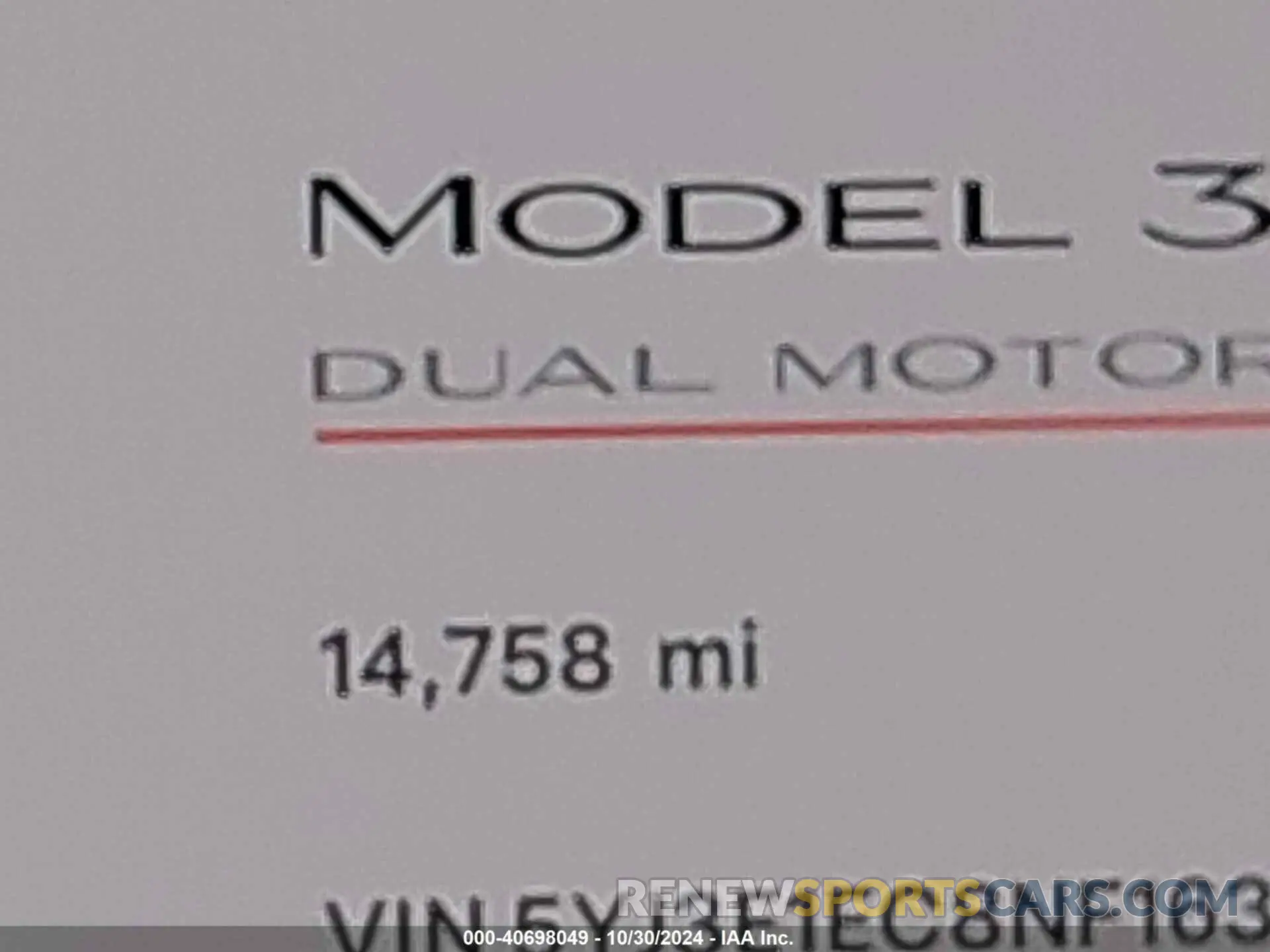 15 fotografías del automóvil dañado 5YJ3E1EC8NF163155 TESLA MODEL 3 2022