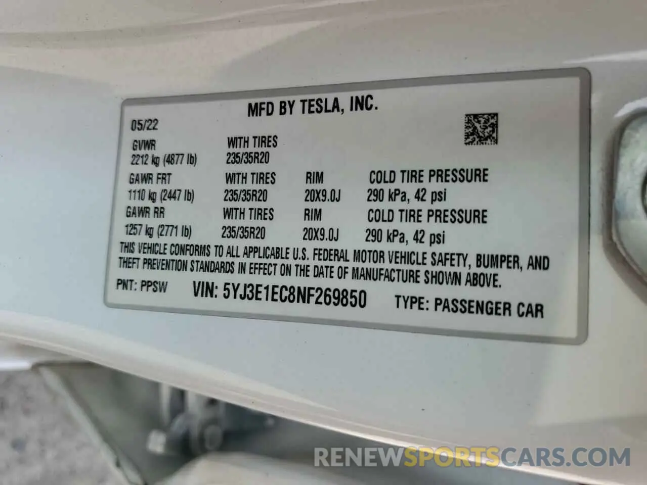 12 fotografías del automóvil dañado 5YJ3E1EC8NF269850 TESLA MODEL 3 2022
