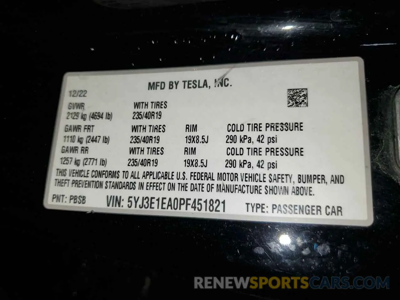 13 fotografías del automóvil dañado 5YJ3E1EA0PF451821 TESLA MODEL 3 2023
