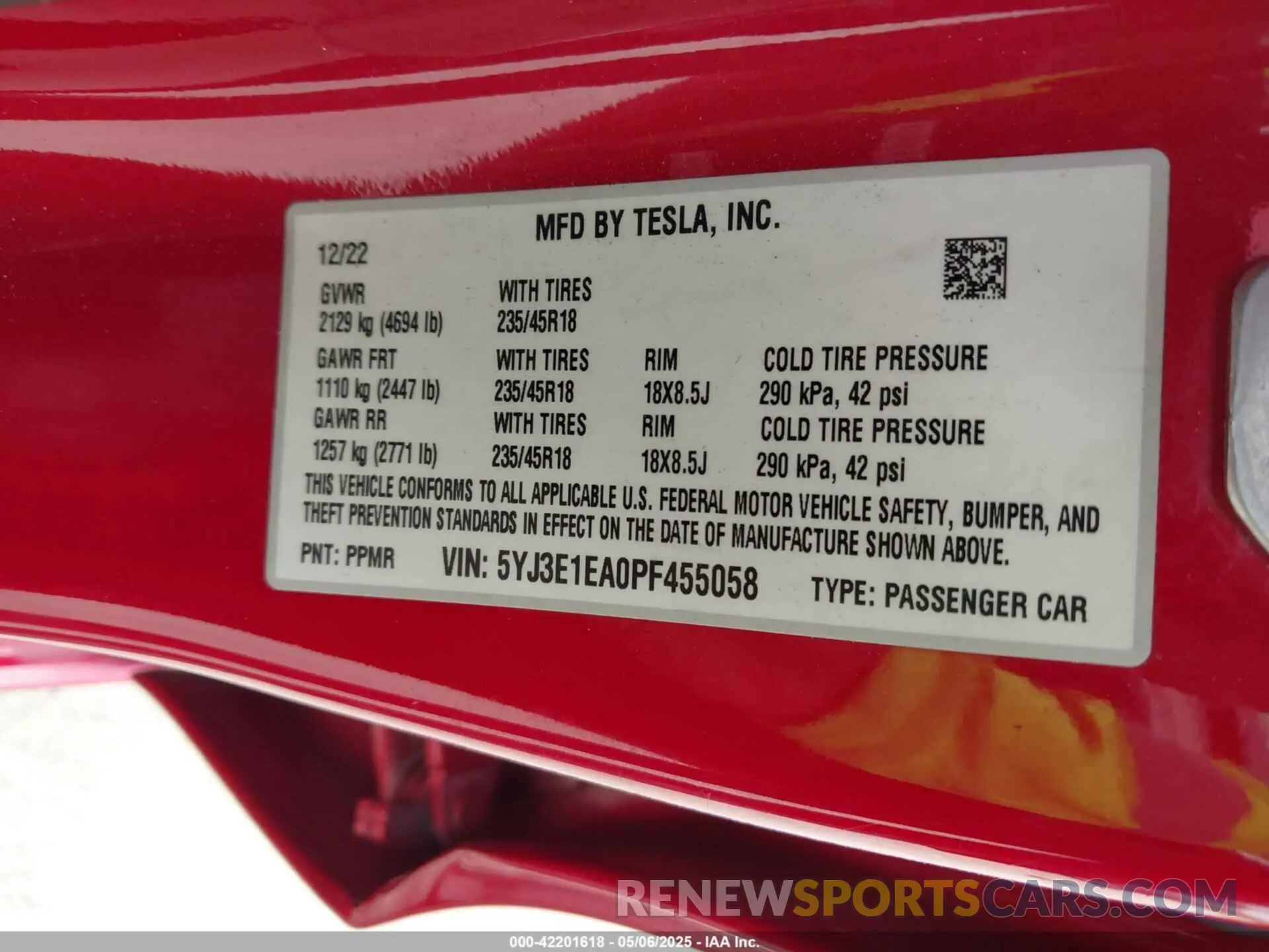 9 fotografías del automóvil dañado 5YJ3E1EA0PF455058 TESLA MODEL 3 2023