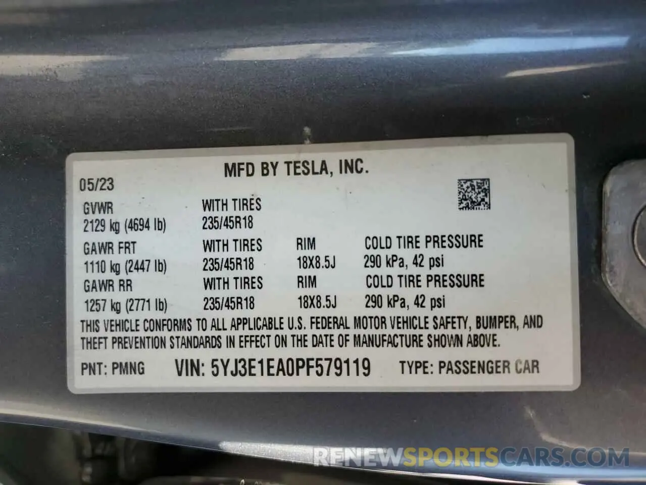 12 fotografías del automóvil dañado 5YJ3E1EA0PF579119 TESLA MODEL 3 2023